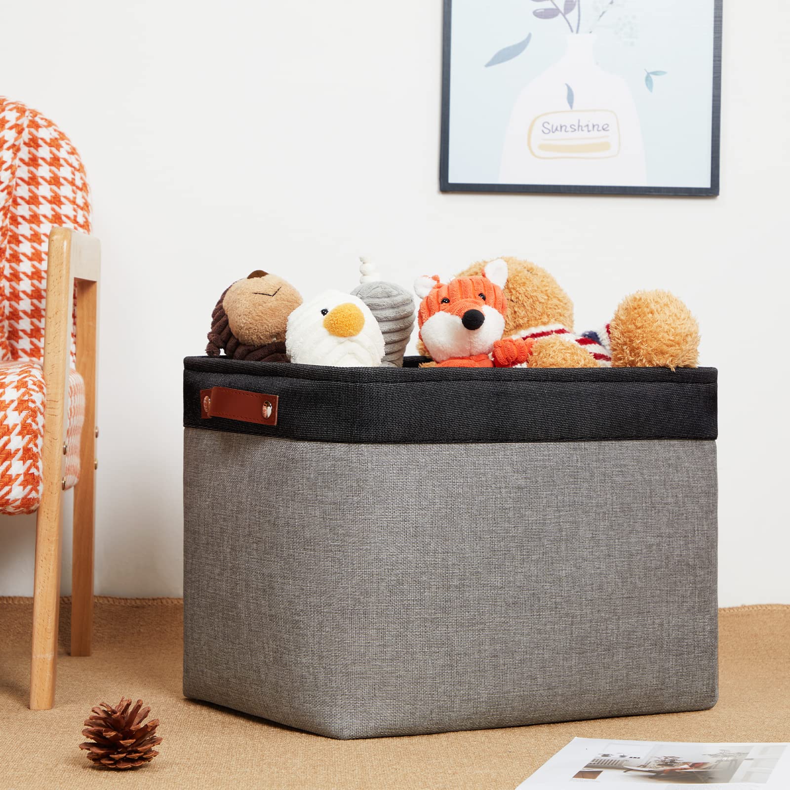 Dullemelo Storage Bins 16''X12''X12'' With Leather Handles For Organizing,Decorative Collapsible Storage Baskets For Shelves Clo