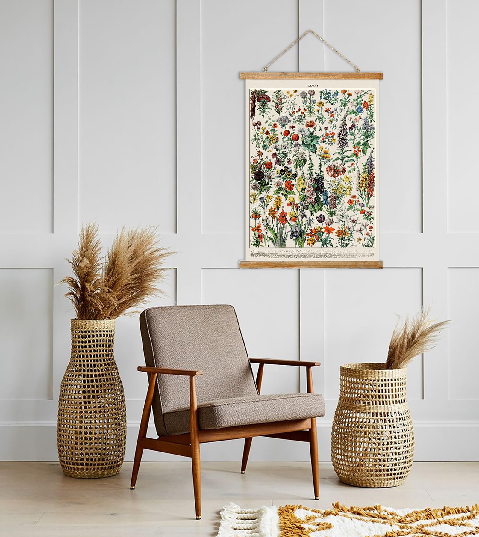 Ovfovy Vintage Flower Poster, Rustic Room Aesthetic, Retro Wall Art Prints Without Fading, Printed On Linen With Wood Frames, Re