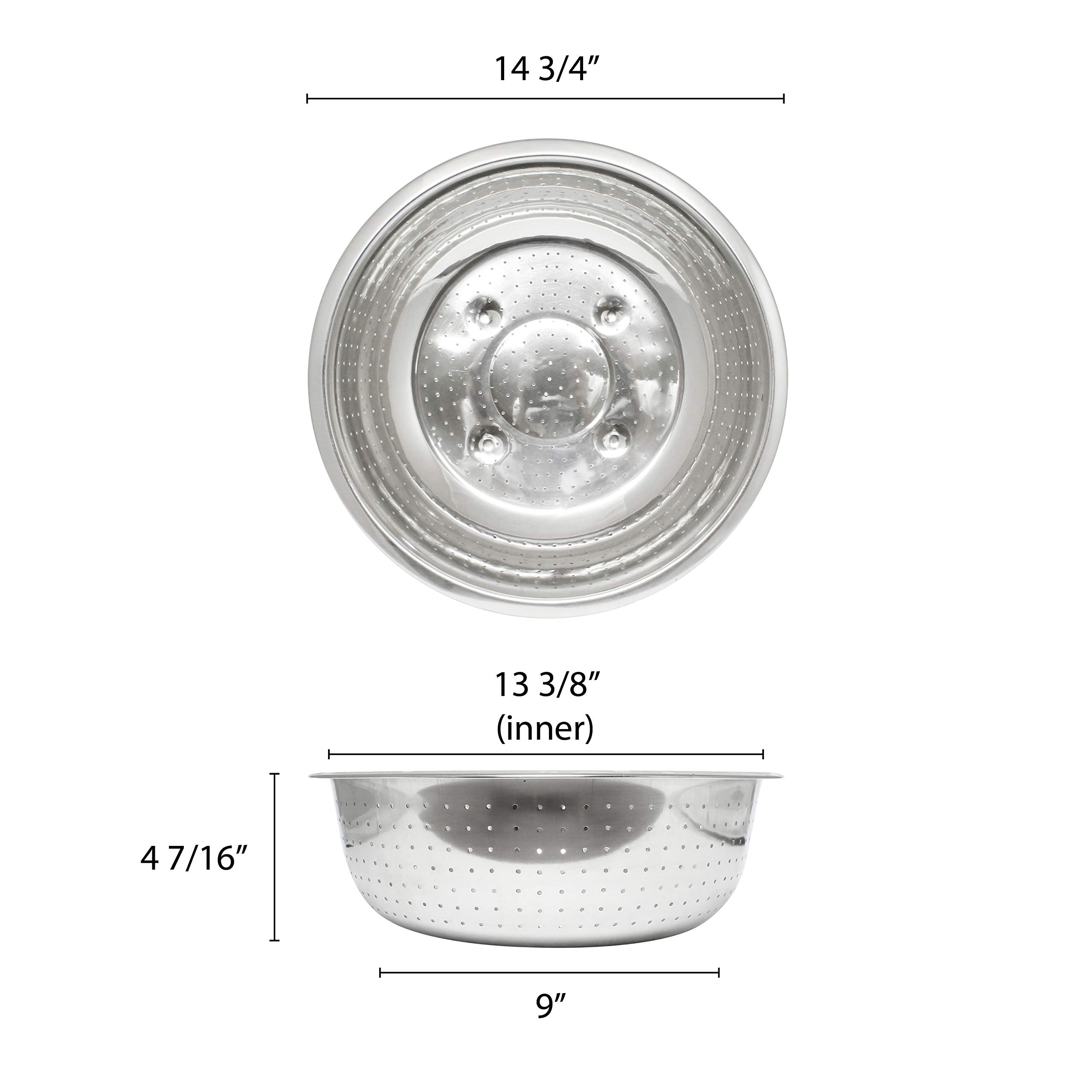 Excellante 13'' Chinese Colanders W/ 2.0 Mm Holes, Stainless Steel,