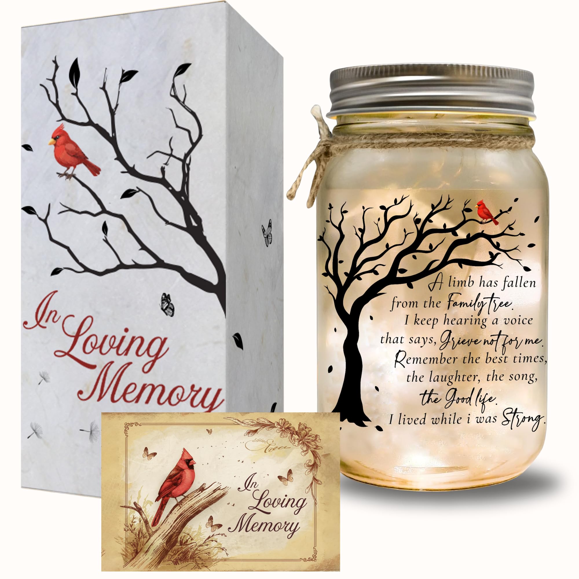 Memorial Gifts Mason Jar Light, Red Cardinal - Memory Gifts for Loss Loved Ones, Bereavement Gift Idea, Sympathy Loss of Mother,