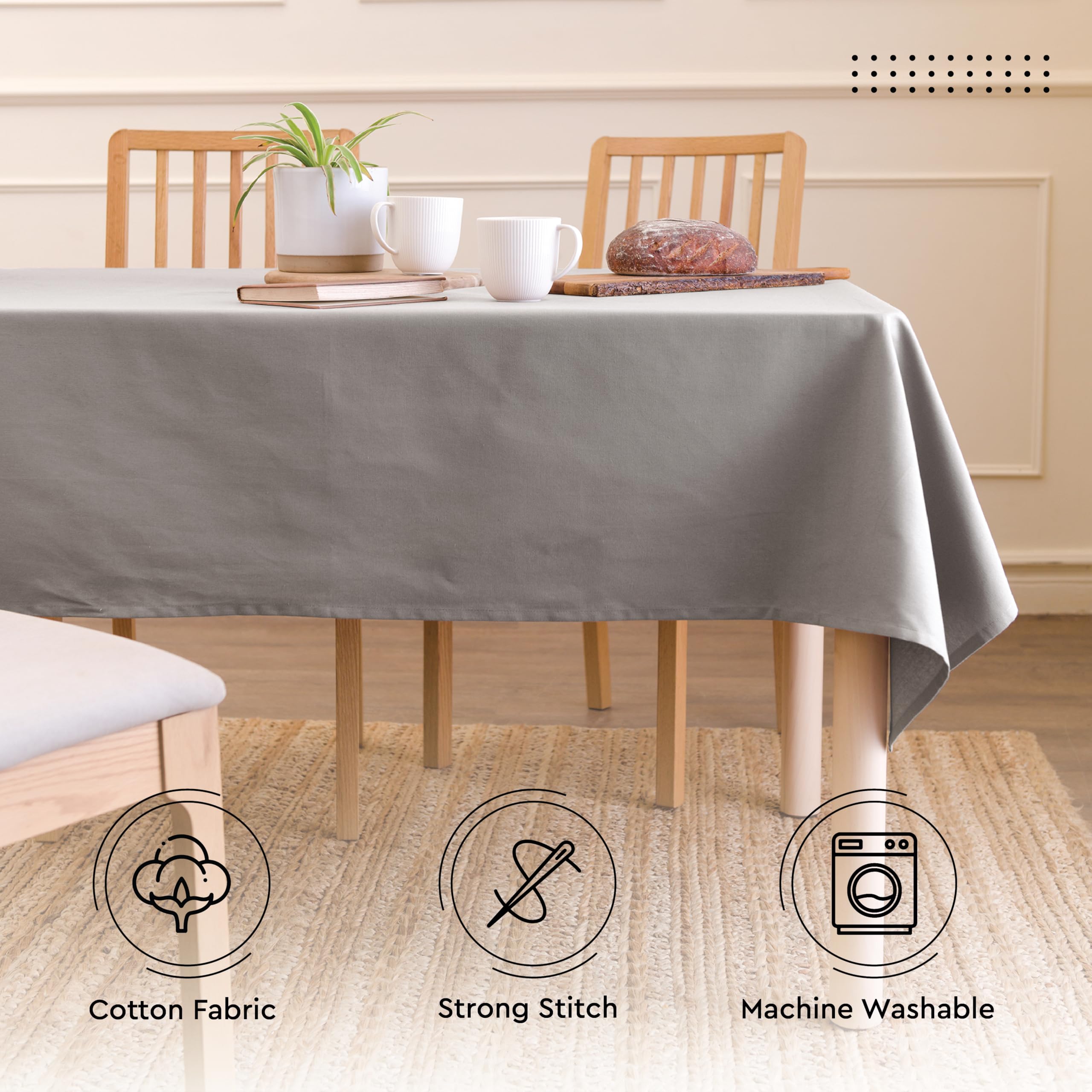 Encasa 100% Cotton Canvas Tablecloth with Grey Solid Color & Rectangular Size 56x84 in  7 ft for Dinning Table Fall Decoration  Halloween & Christmas Festivals - Machine Washable