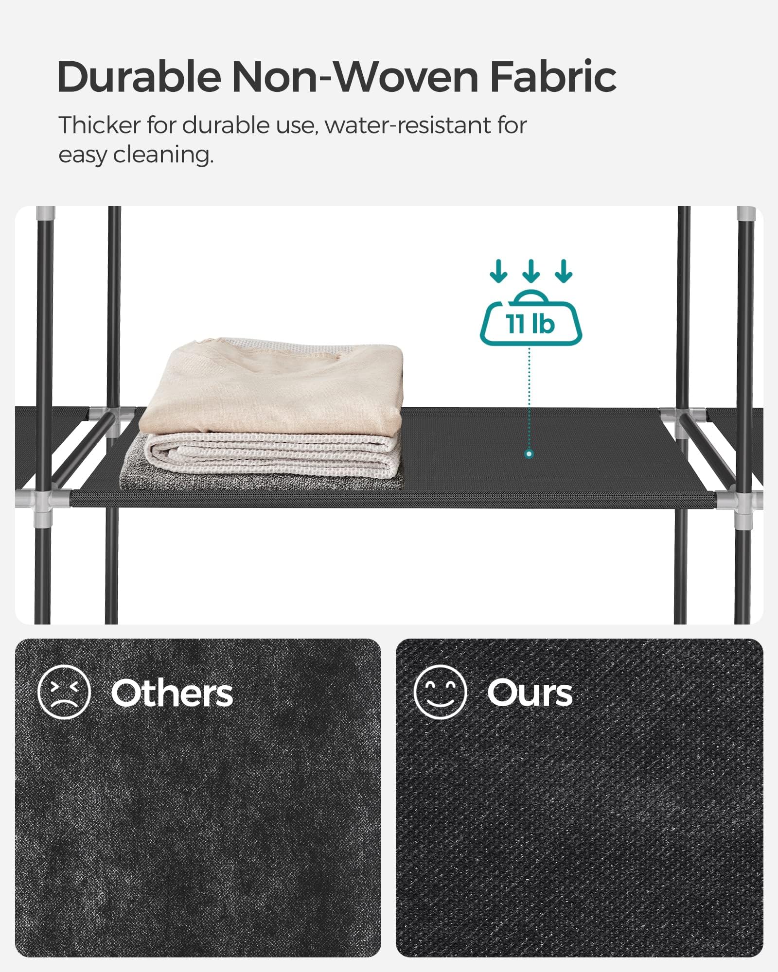 SONGMICS Closet Wardrobe  Portable Closet for Bedroom  Clothes Rail with Non-Woven Fabric Cover  Clothes Storage Organizer  59 x 17.7 x 69 Inches  12 Compartments  Black ULSF03H