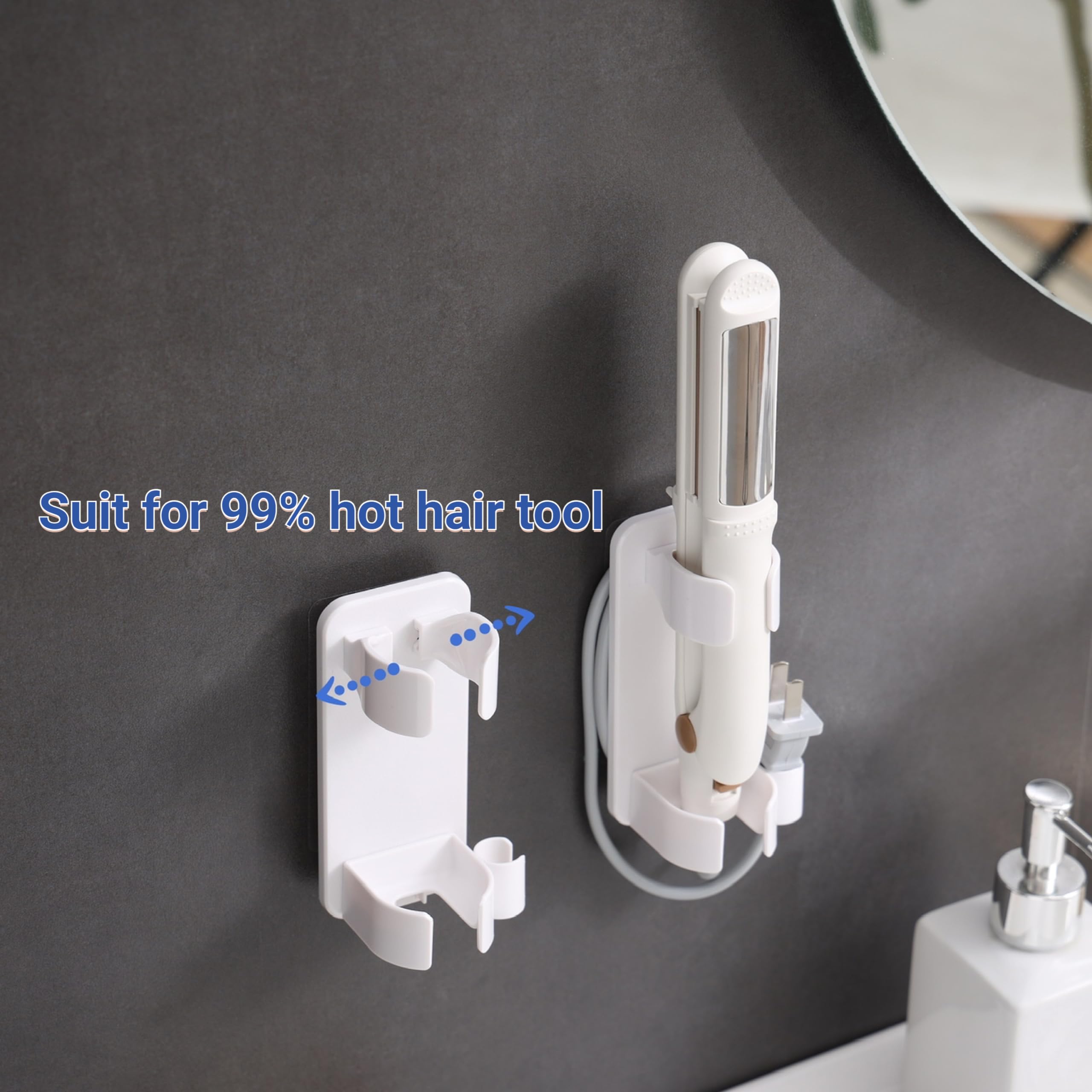 Wall Mounted Curling Iron And Hot Tool Organizer: Hair Dryer, Curler, And Straightener Storage For Bathroom (2 Pack)