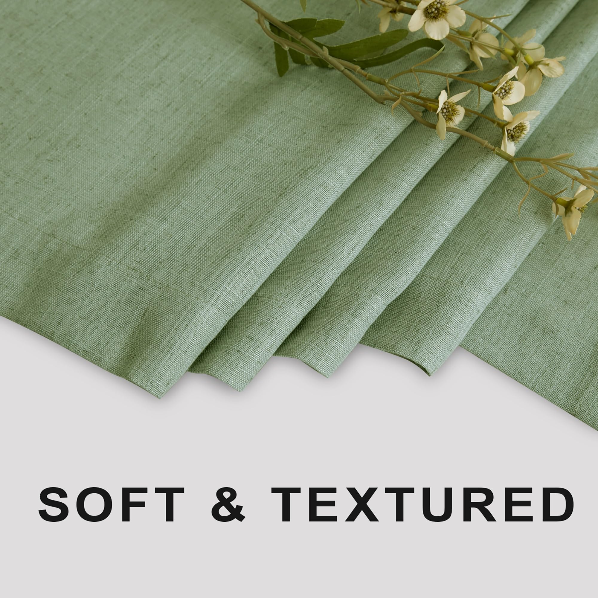 Koufall Sage Green Linen Shower Curains 84 Inch Length For Bathroom,Extra Long Curtain Liner Set With Hooks