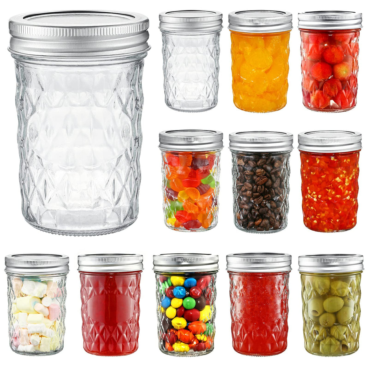 Yeboda 12 Pack Mason Jars 8 Oz Glass Jars With Lids And Bands Canning Jars Ideal For Preserving, Jam, Honey, Jelly, Wedding Favo