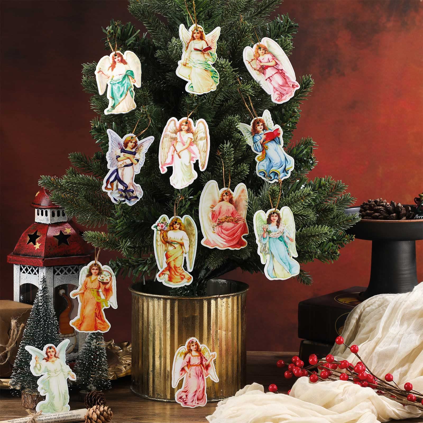 Amyhill 36 Pieces Christmas Angel Ornaments Rustic Wooden Christmas Tree Ornaments Vintage Victorian Hanging Angels Accessory fo