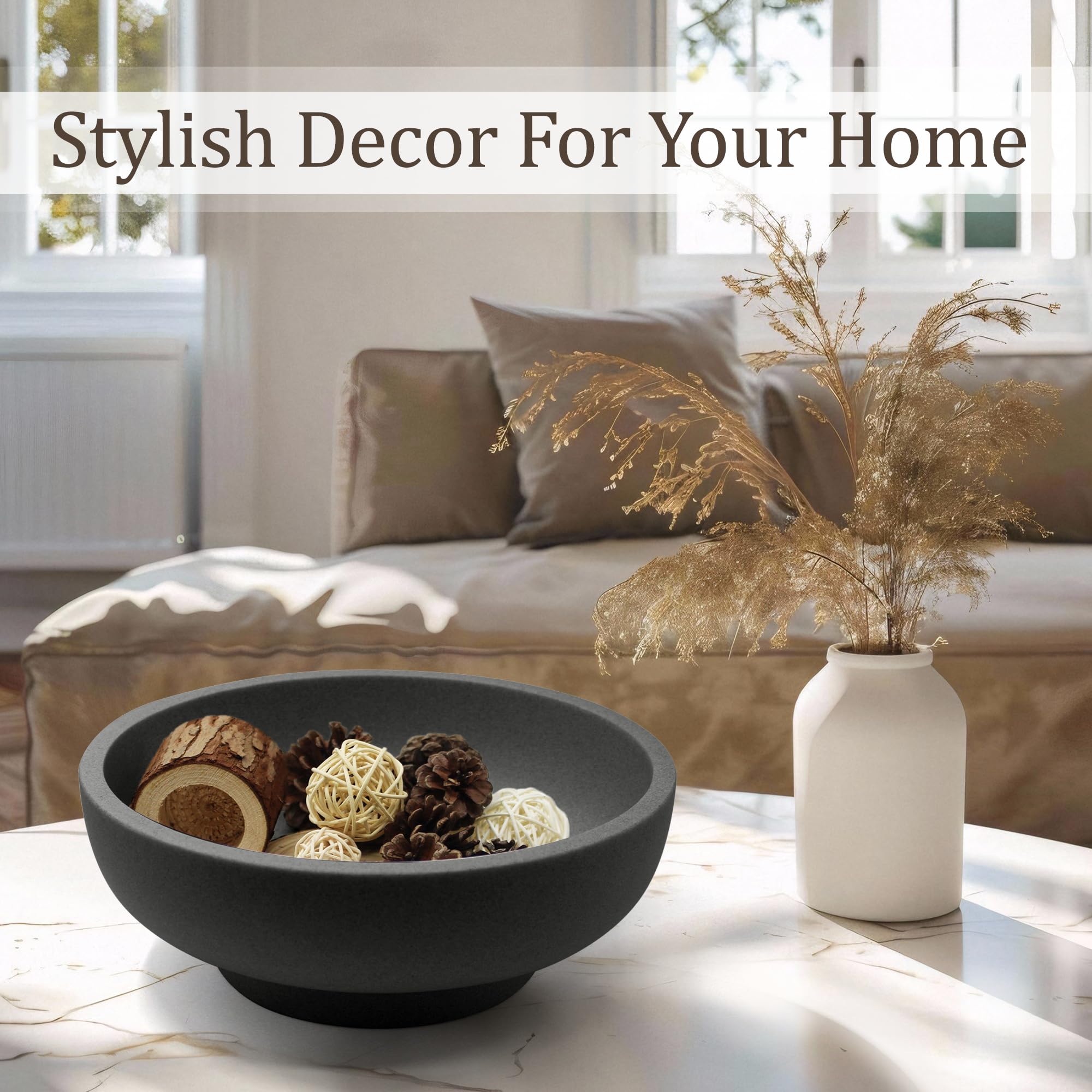 LIN CHUAN Large Decorative Bowl, Fruit Bowl for Kitchen Counter, Modern Resin Bowl for Home Decor, Key Holder for Entry Table, A