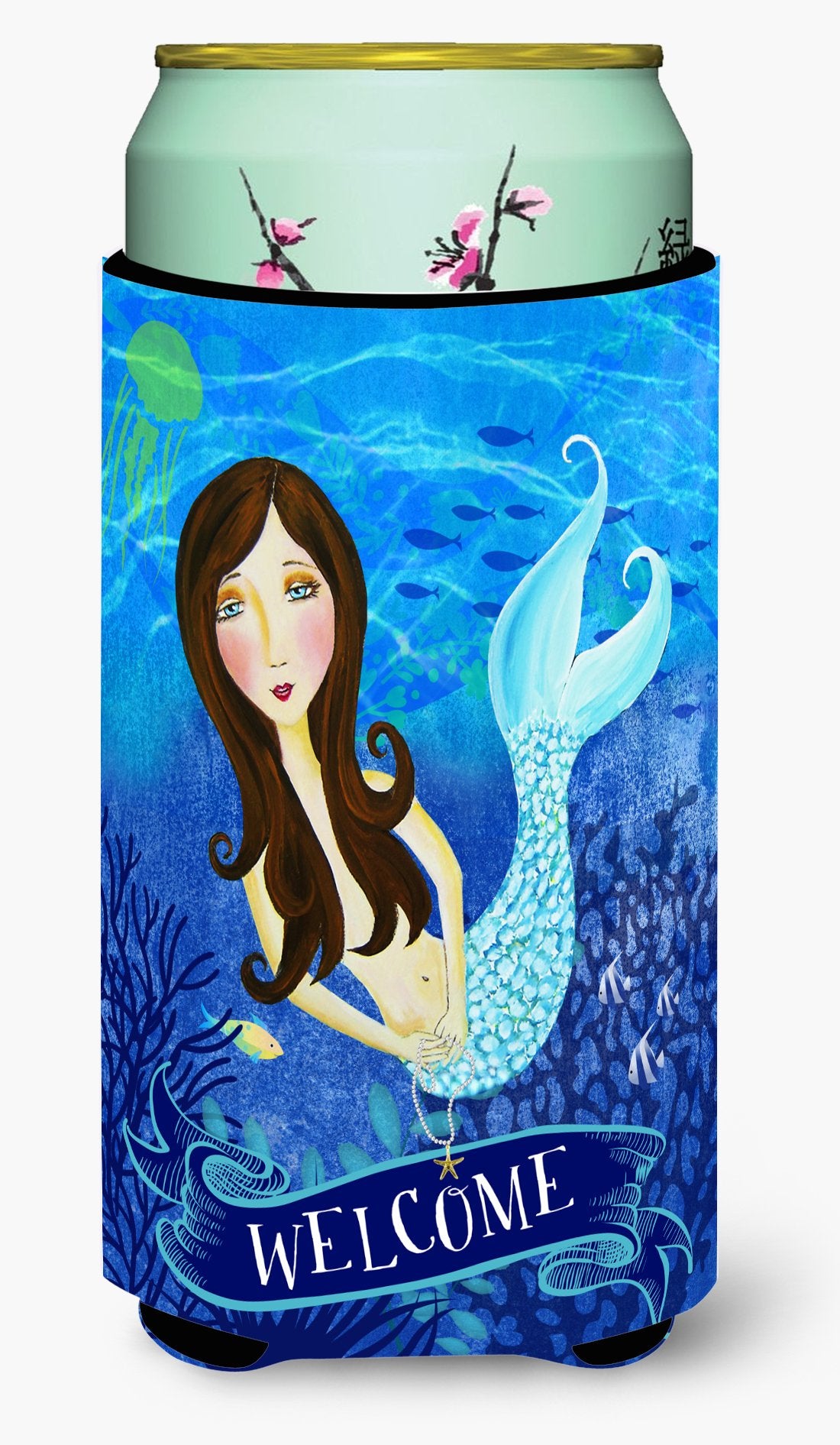 Caroline'S Treasures Vha3010Tbc Welcome Mermaid Tall Boy Hugger Can Cooler Sleeve Hugger Machine Washable Drink Sleeve Hugger Co