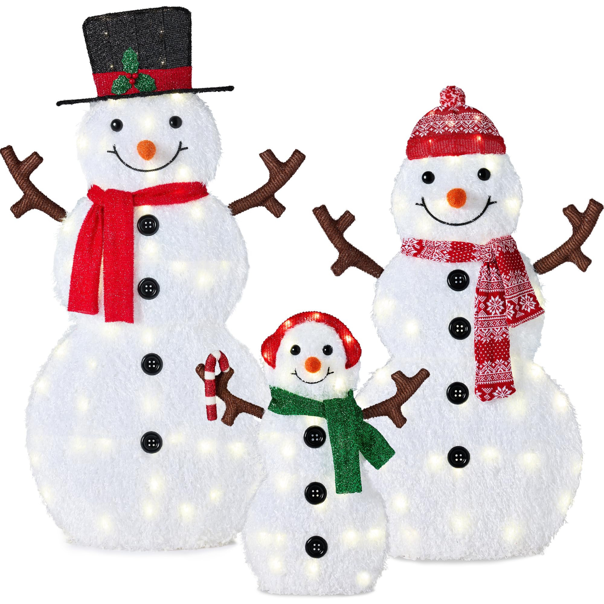 Best Choice Products 4ft 3-Piece 2D Lighted Christmas Snowman Family Set, Large Outdoor Yard Decor Holiday Decoration w/ 135 Twi