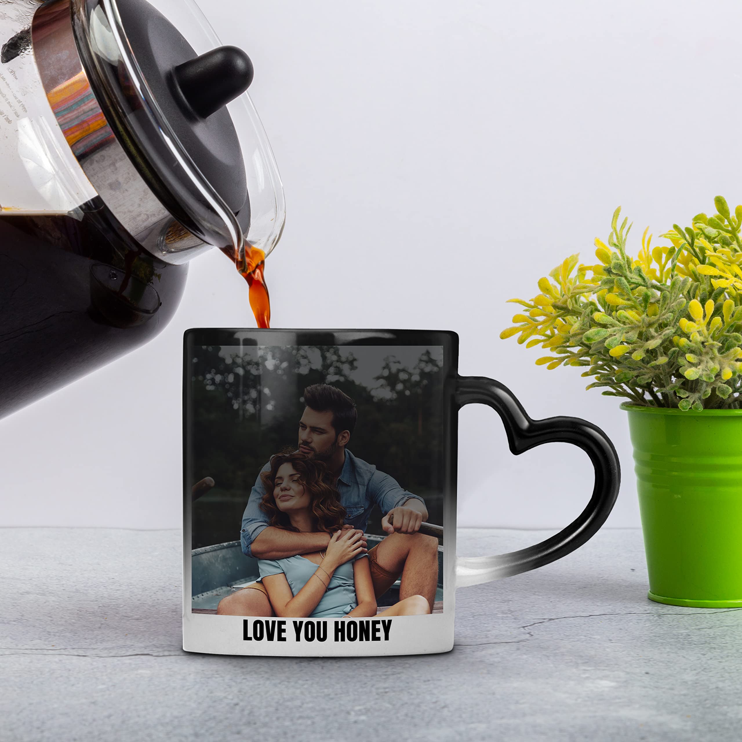 Custom Heat Sensitive Photo Mug, Heart Handle Picture Mug - 11 OZ - Add Photo, Logo, Picture or Text, Personalized Magic Color C