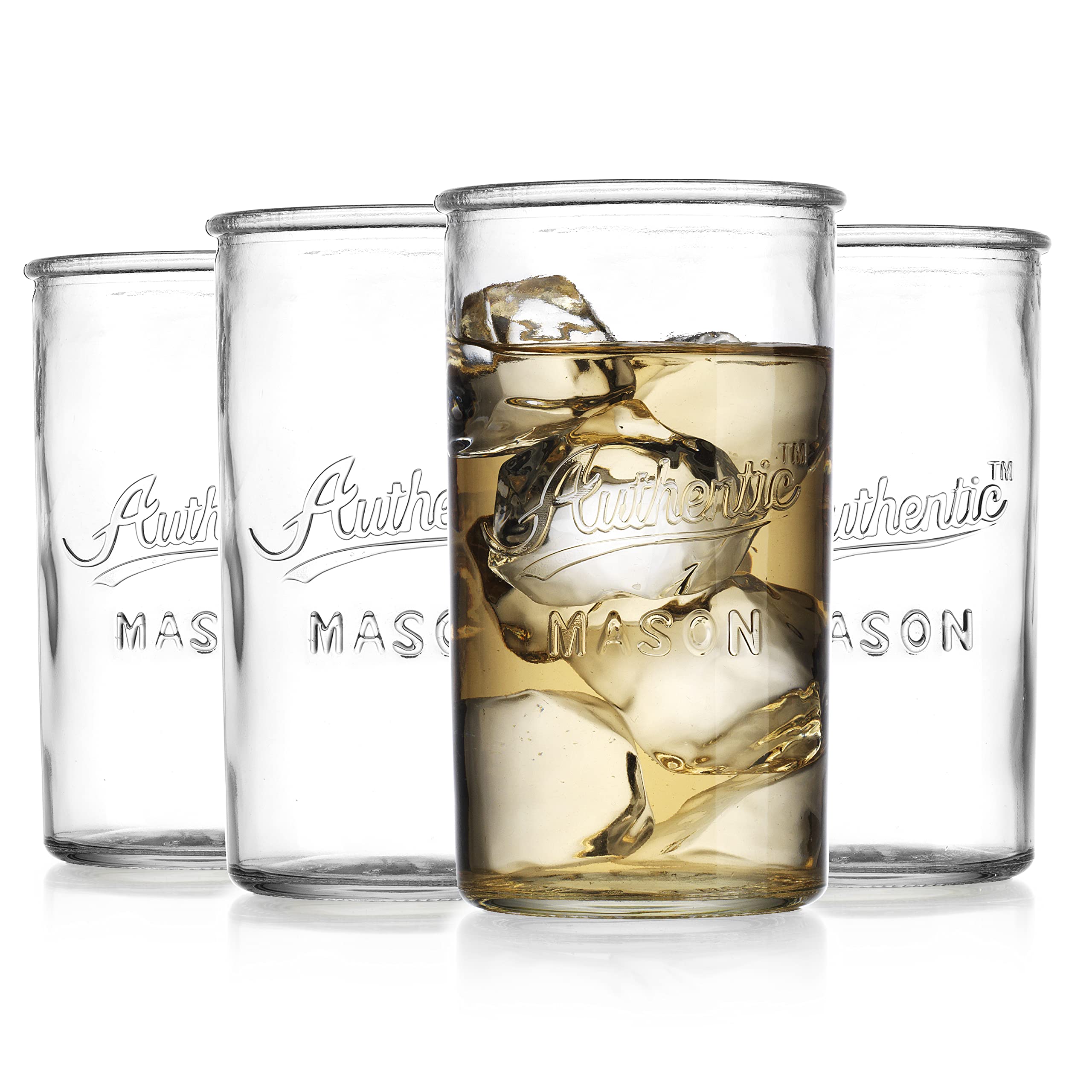 Glaver'S Highball Drinking Glasses - Set Of 4 Authentic Mason Vintage Glassware - Clear Glass Tumblers For Cocktails, Water, Jui
