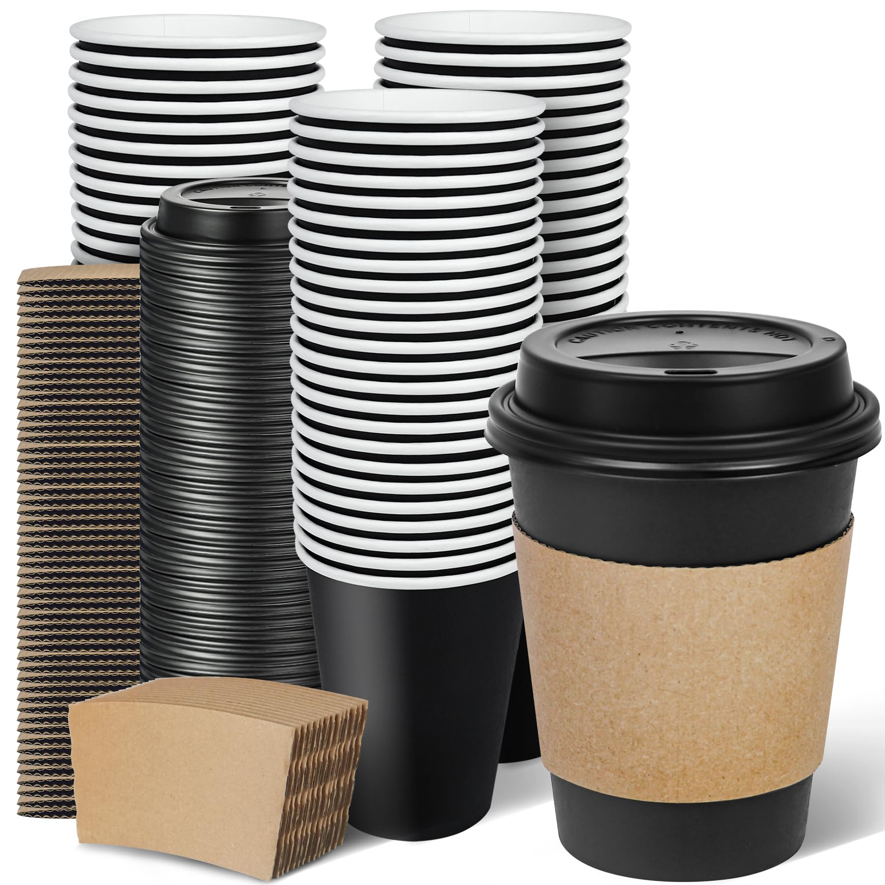 Ginkgo 100 Pack 12 oz Disposable Coffee Cups with Lids and Sleeves