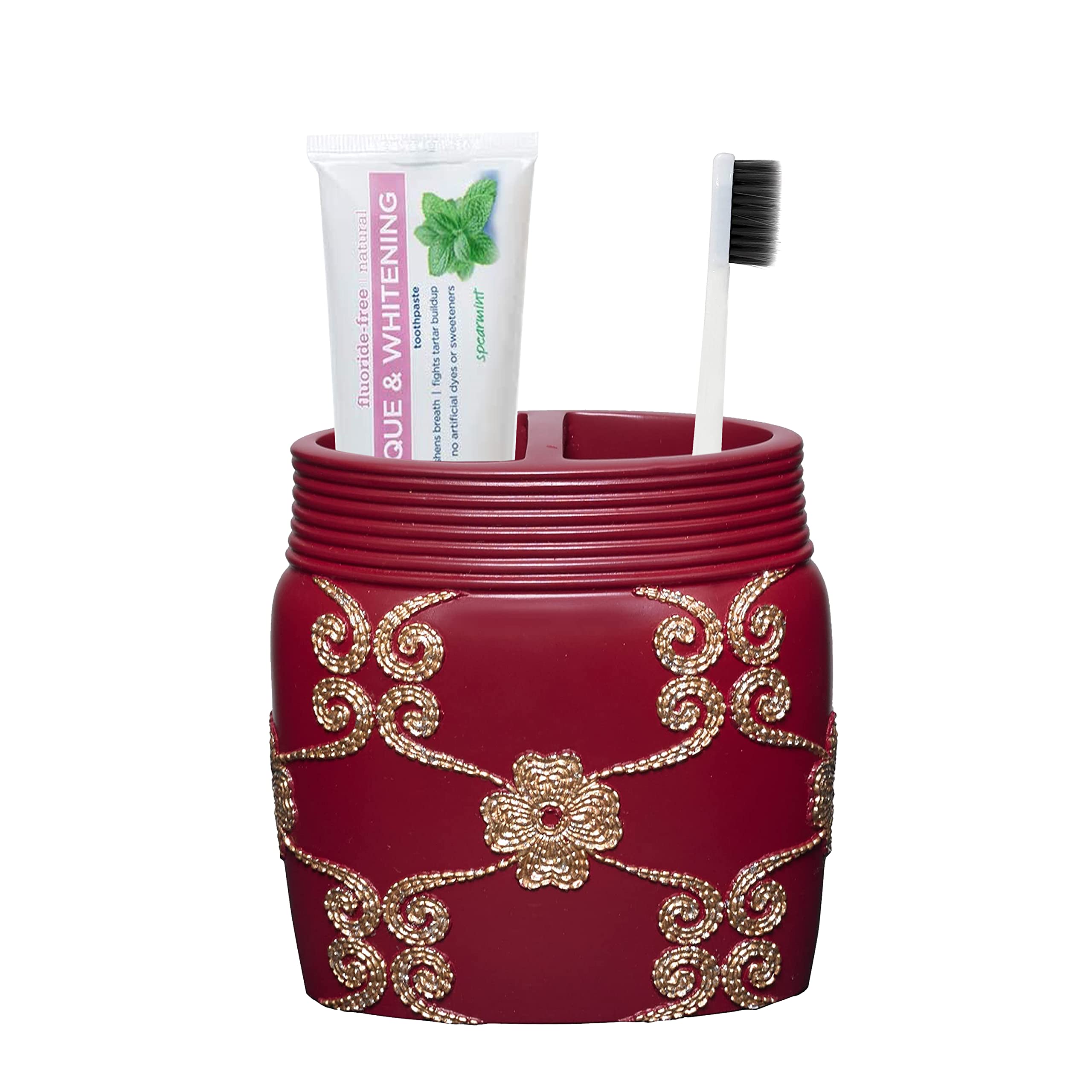 Popular Bath Toothbrush Holder, Vlegant Rosa Collection, Burgundy/Gold