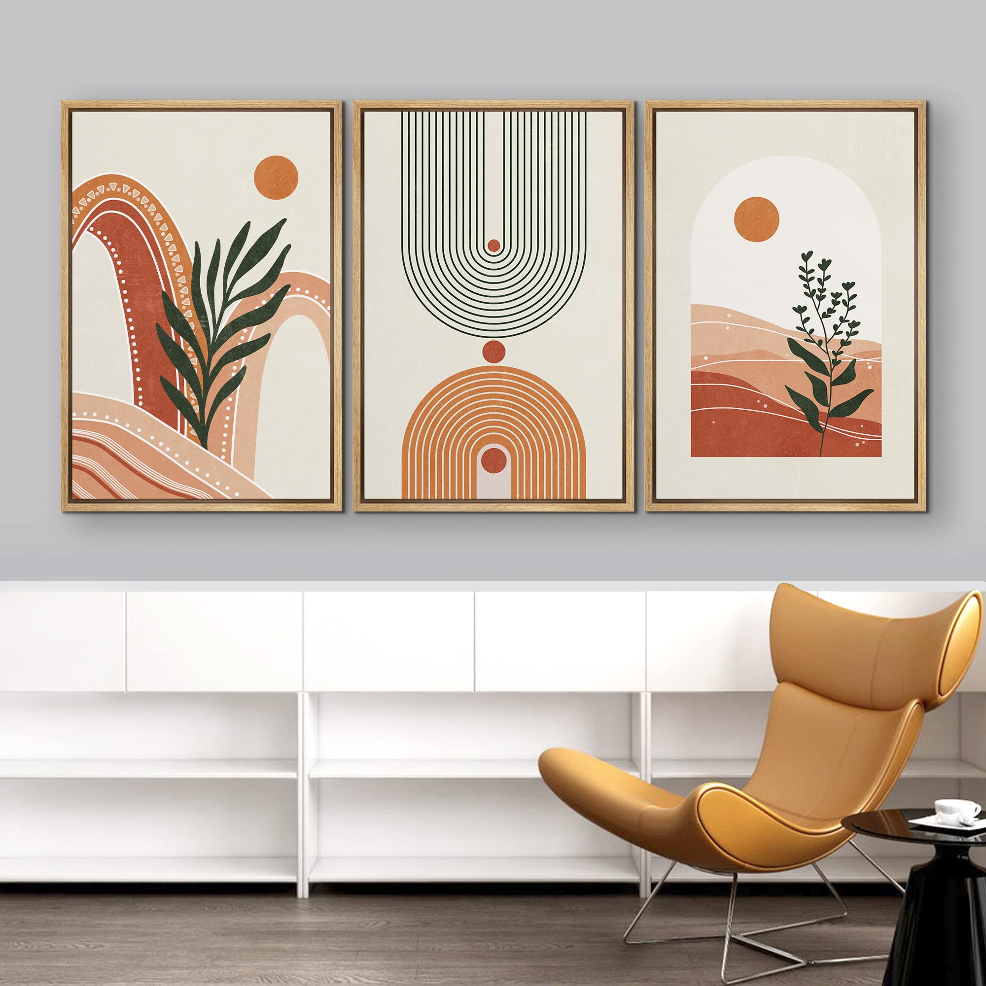 Idea4Wall Framed Canvas Print Wall Art Set Geometric Arch Sunny Desert Plants Abstract Nature Illustrations Modern Art Nordic Ze