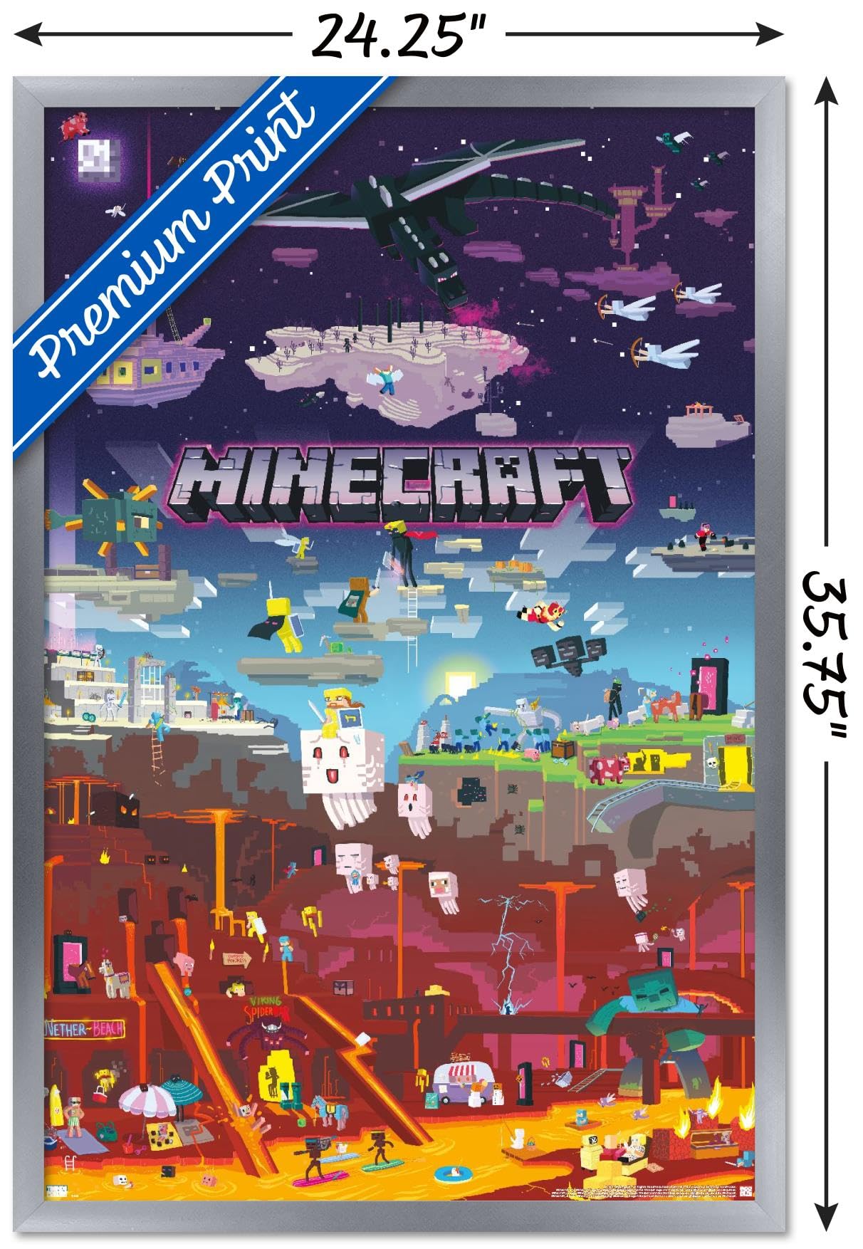 Trends International Minecraft - World Beyond Wall Poster, 22.375'' X 34'', Silver Framed Version