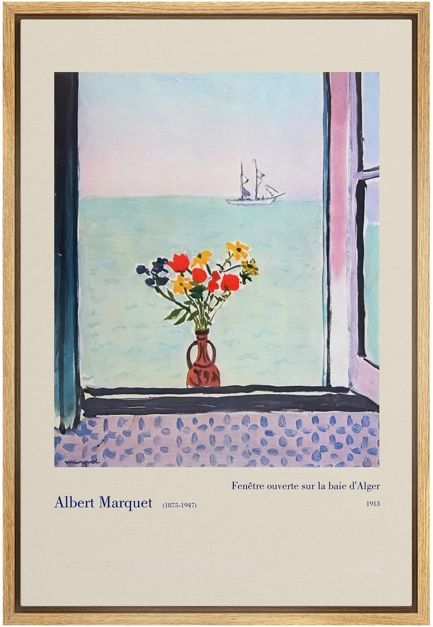 Signleader Framed Canvas Print Wall Art Algerian Bay Window By Albert Marquet Classic Vintage Illustrations Fine Art Decorative