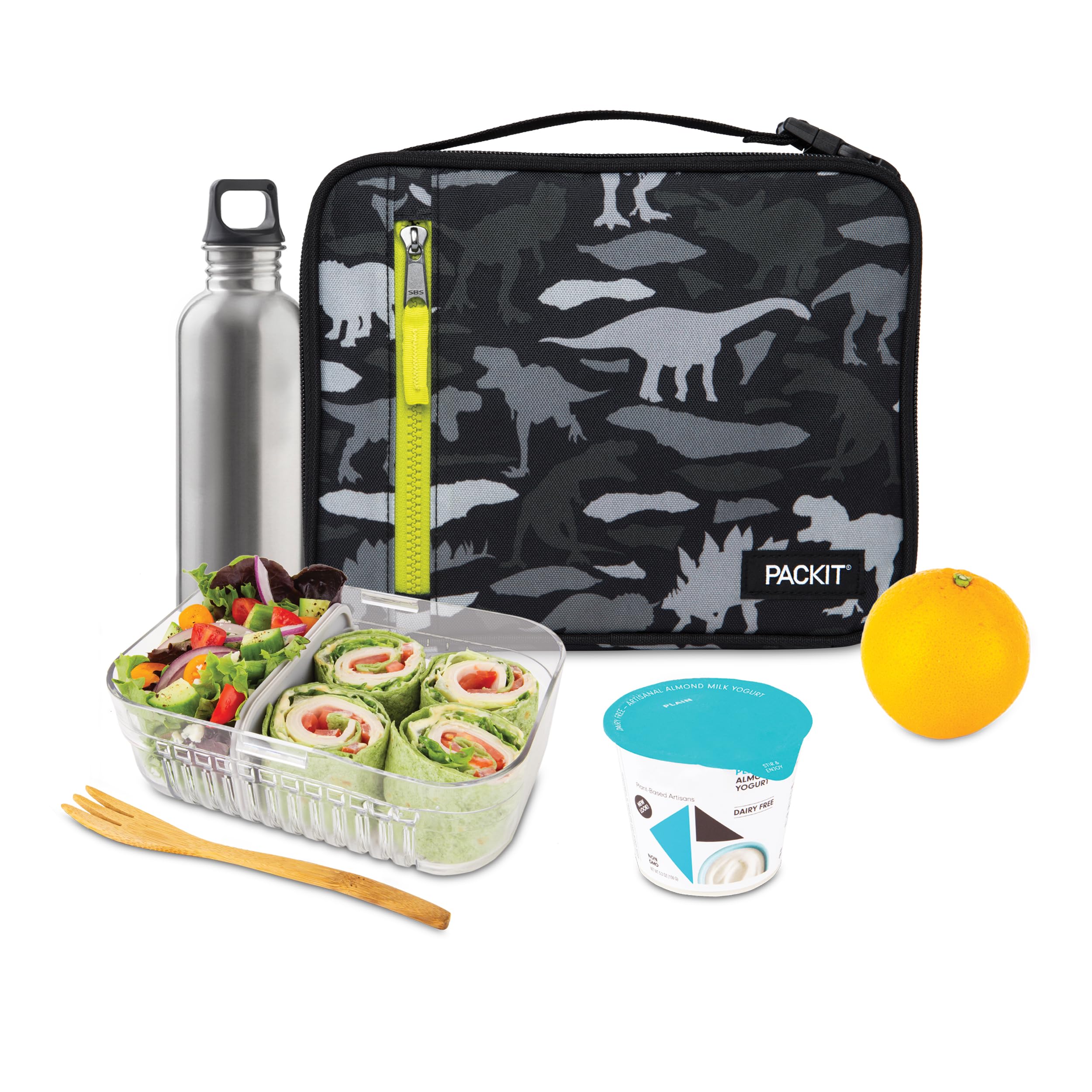 Packit Freezable Classic Lunch Box, Sporty Camo Charcoal Navy, Built With Ecofreeze Technology, Collapsible, Reusable, Zip Closu