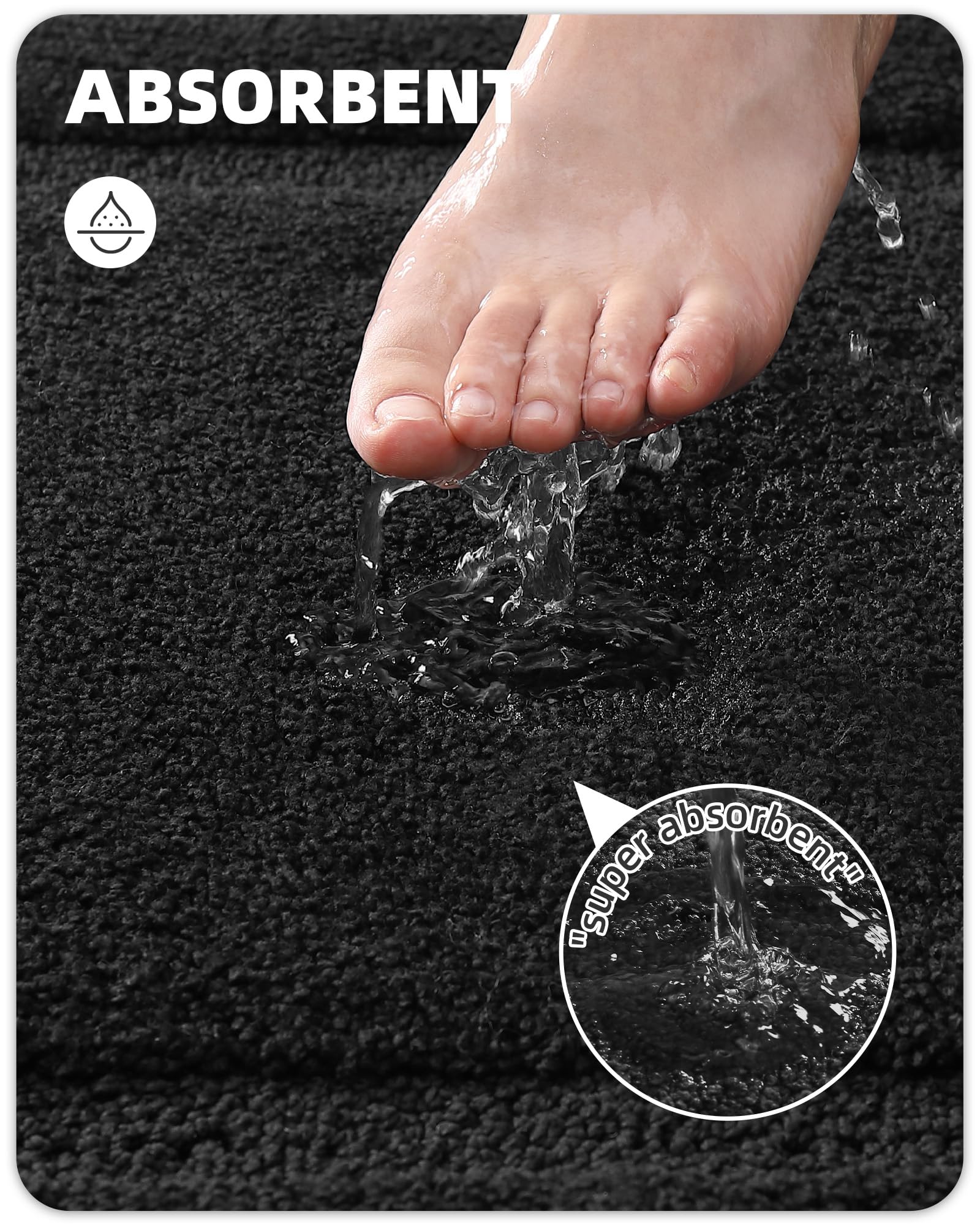Color&Geometry Black Bathroom Rugs, Non Slip, Absorbent, Soft, Washable, Thick Bath Mat, 20''X32'' Small Bath Rug Bath Mats For
