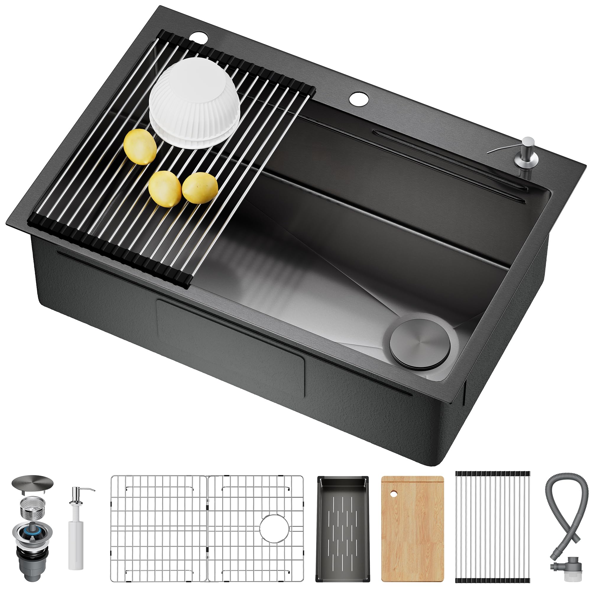CAMMOO 33X22 Drop In Kitchen Sink with Pop-Up Drain, 304 Stainless Steel Workstation, Upgraded Fast Drain & Anti-Clog, Topmount 