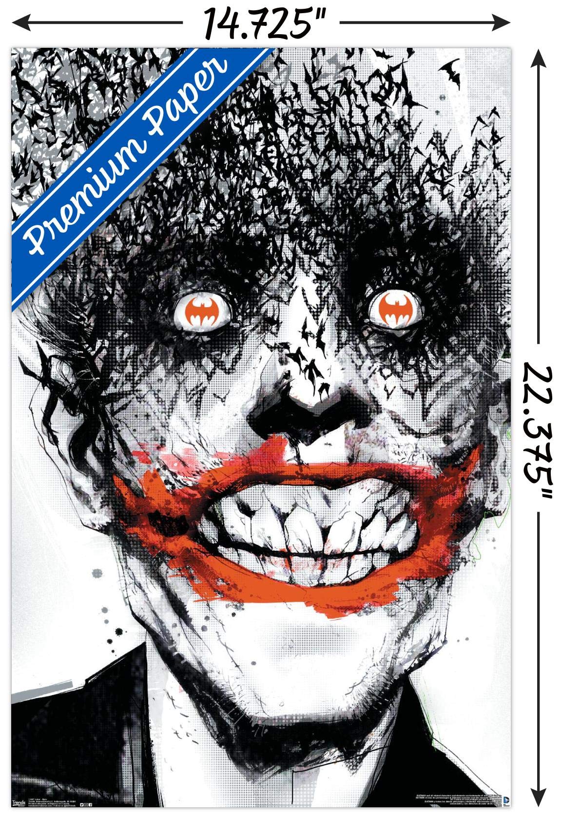 Trends International Dc Comics - The Joker - Bats Wall Poster, 14.725'' X 22.375'', Premium Poster & Mount Bundle