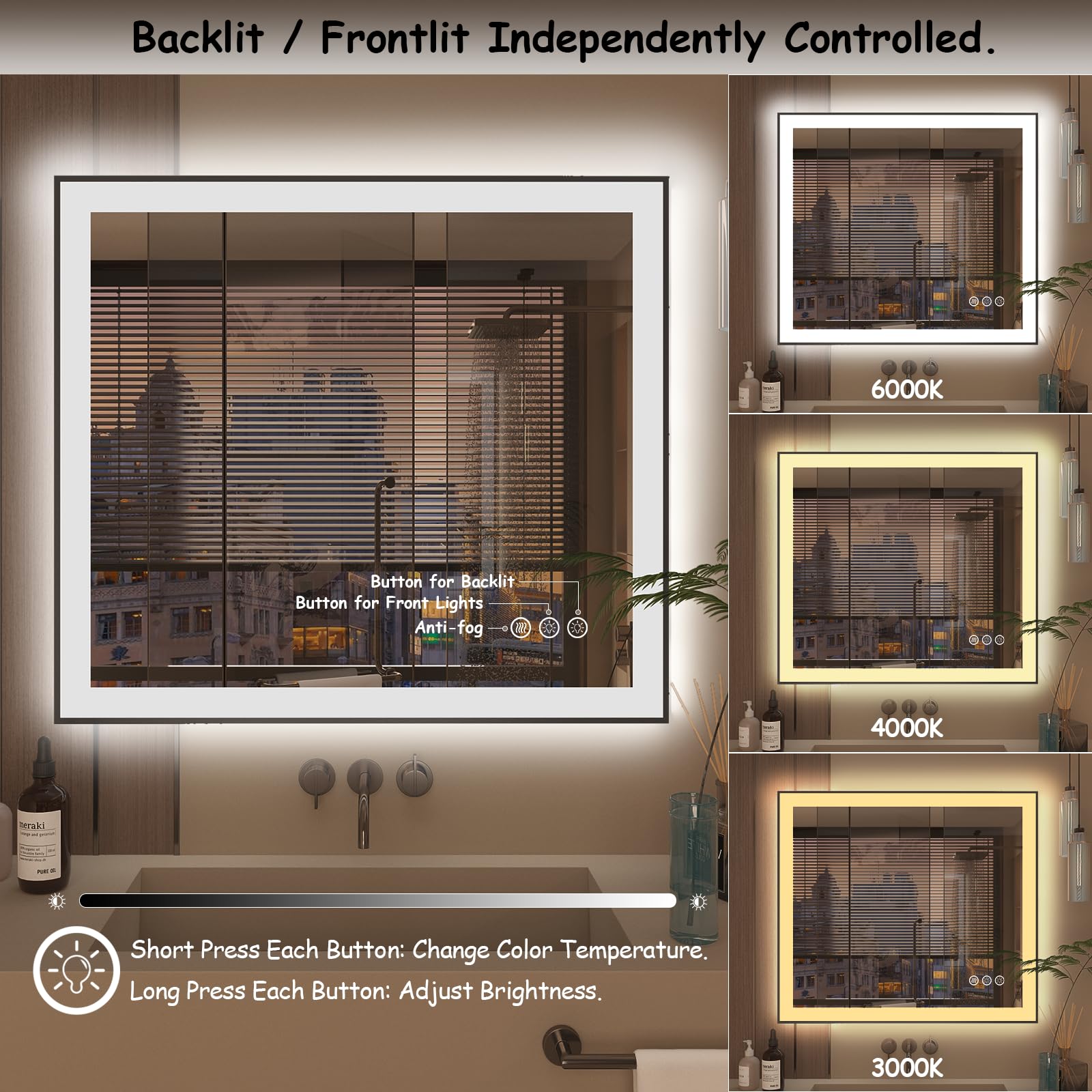 Charmor 48X40 Led Mirror For Bathroom, Large Framed Lighted Vanity Mirror For Wall, Backlit And Front Lighted, Anti-Fog, Shatter