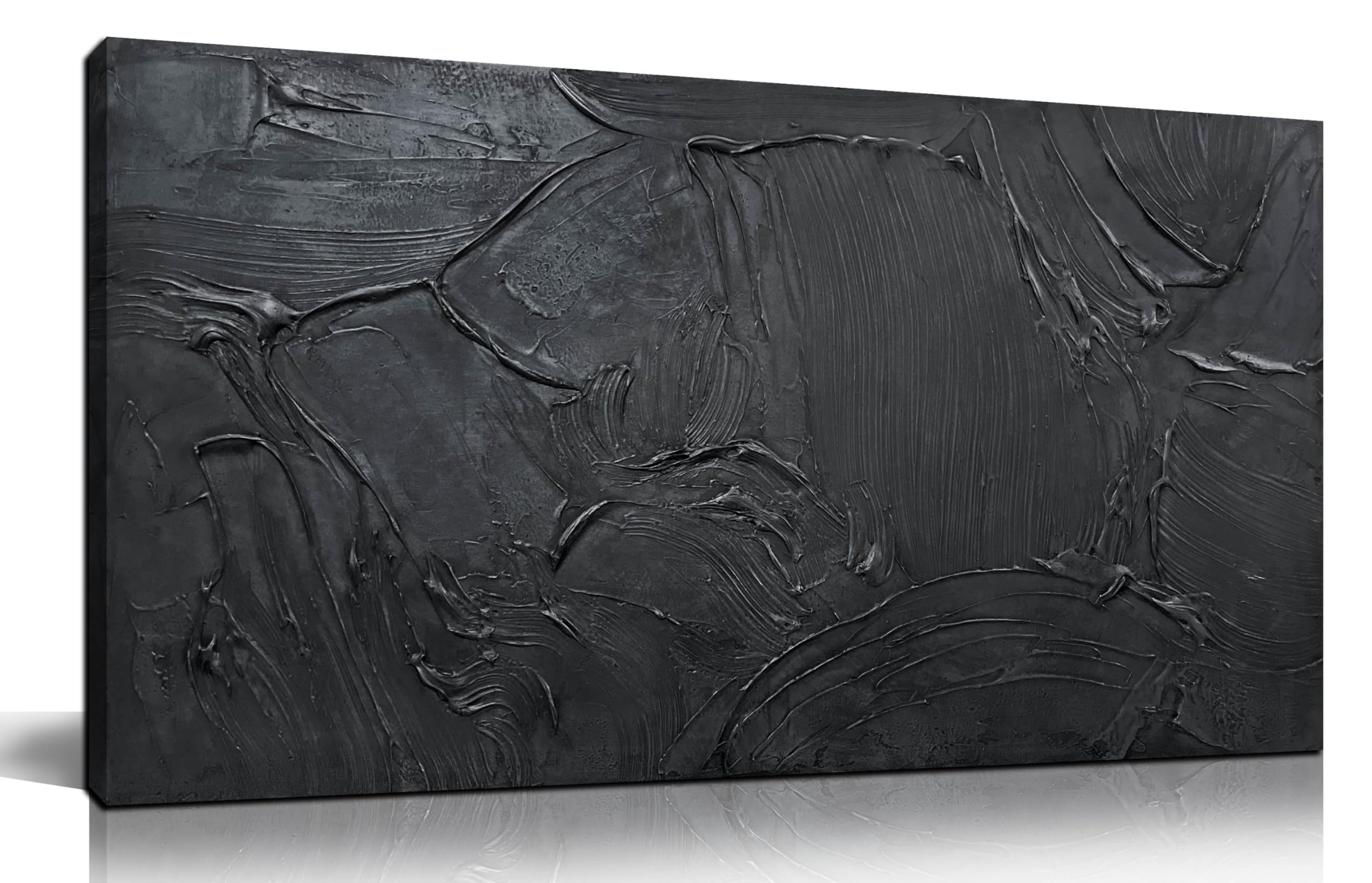 Huboskn Abstract Hand Painted Wall Art For Living Room - Minimalist Art Wall Decor For Office - Black Painting Wall Art For Bedr