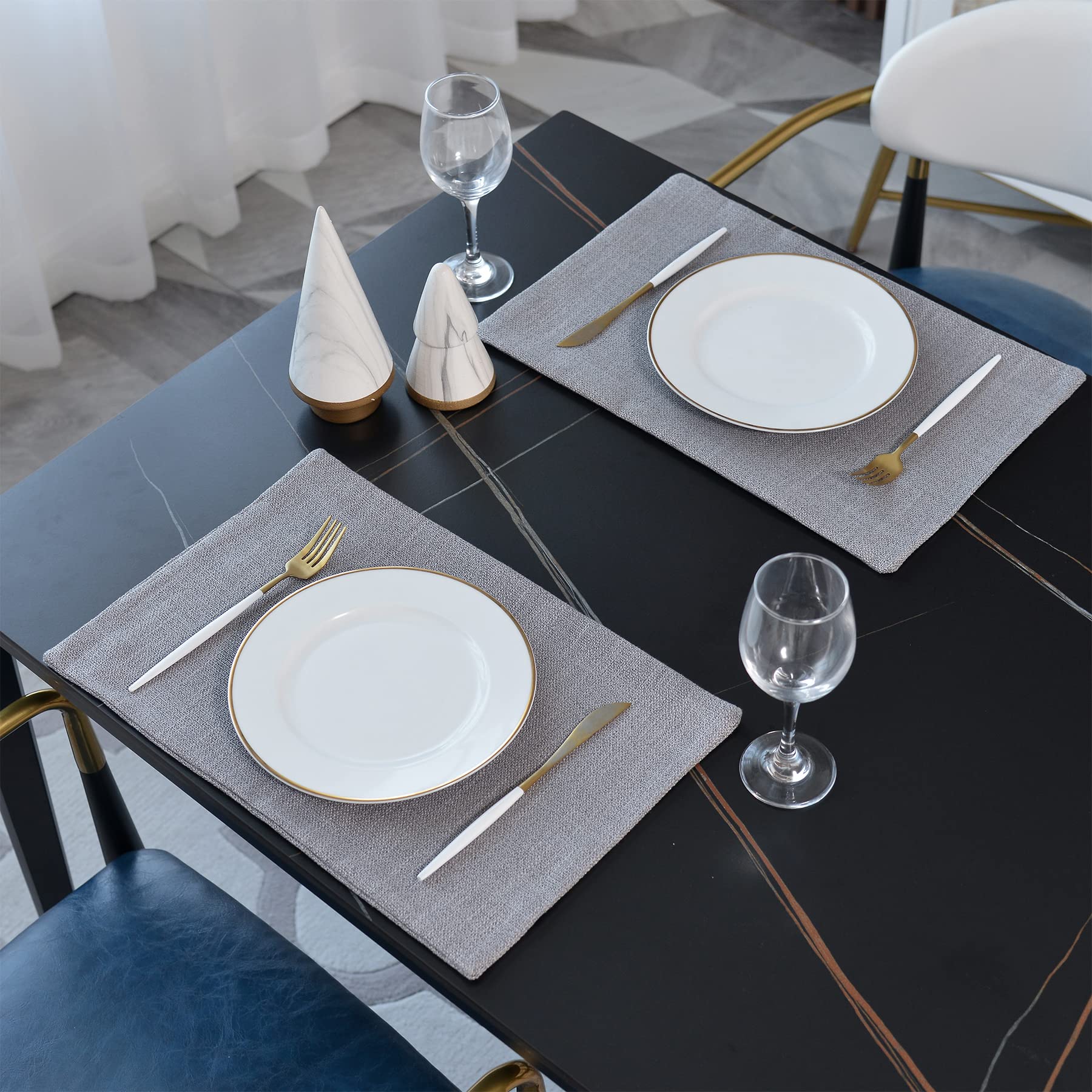 4 Piece 12 X 18 Inch Soft Faux Linen Place Mats Heat Resistant Dining Table Place Mats Cloth Kitchen Table Mats 12X18 Grey