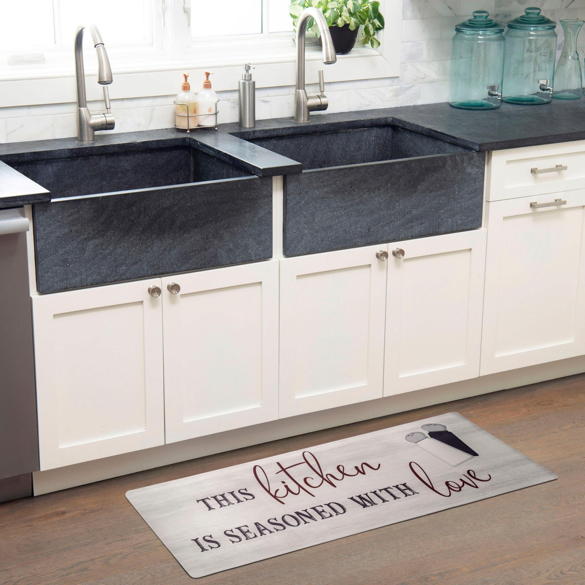 Home Dynamix Cozy Living Seasoned With Love Runner Anti-Fatigue Kitchen Mat, Non-Slip Floor Mat, Padded Standing Desk Mat, Grey/