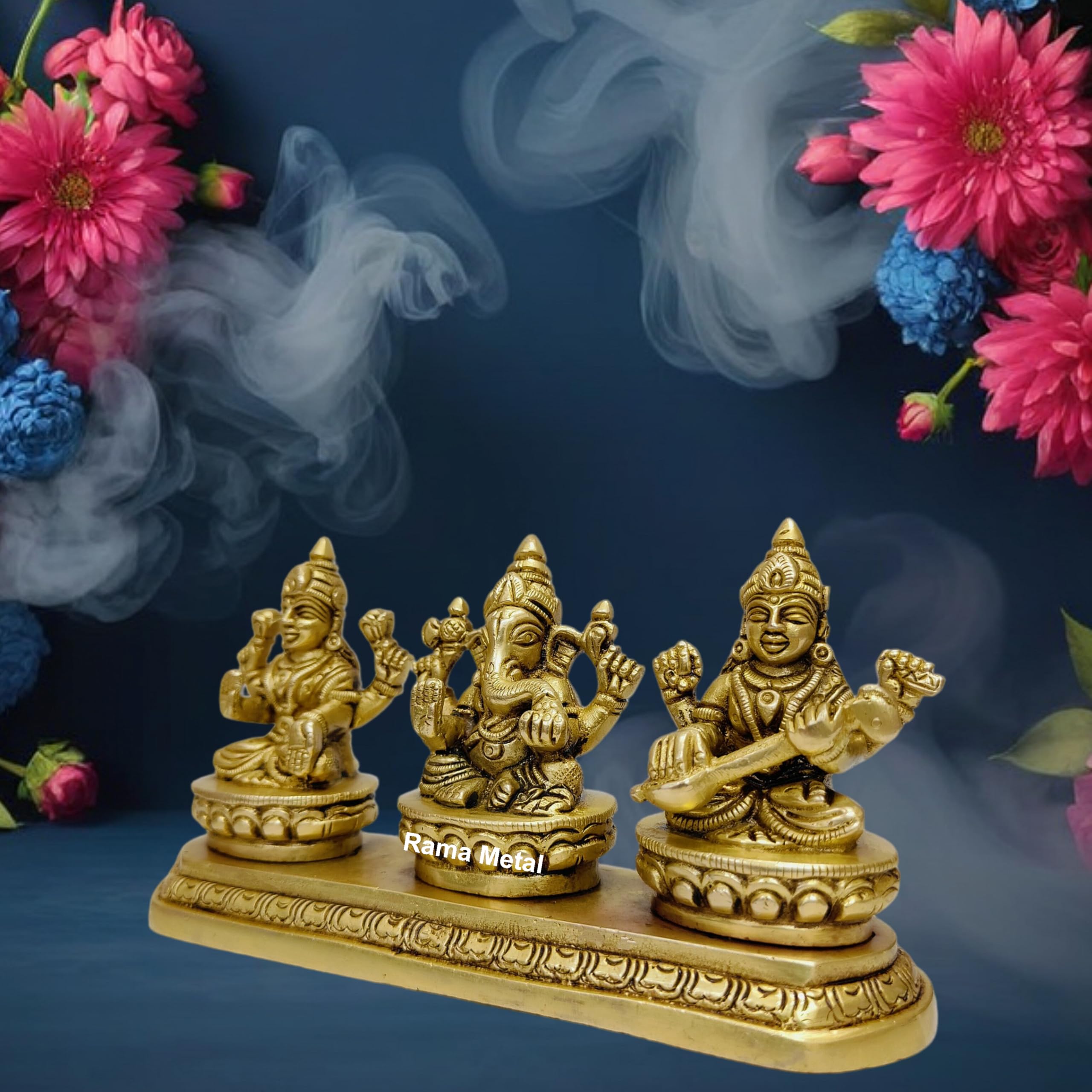 Rama Metal Brass Laxmi Ganesh Saraswati Murti Set Of 3 Ganapati Goddess Devi Lakshmi And Maa Devi Saraswati Idol