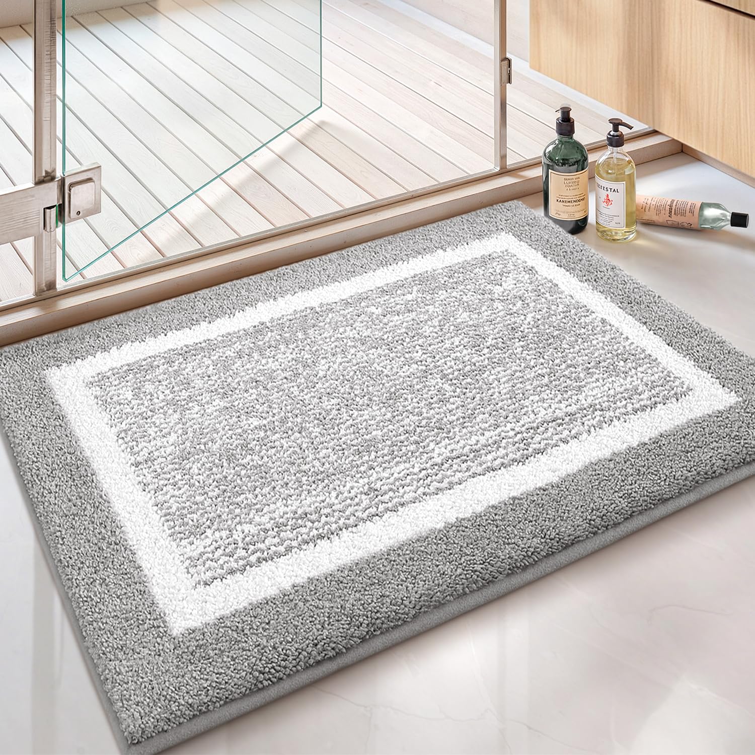 Color G Gray Bathroom Rugs - Absorbent  Non Slip  Soft  Washable  Quick Dry  24 ''x43 '' Long Grey and White Bath Mat Bathroom Runner Bathroom Carpet