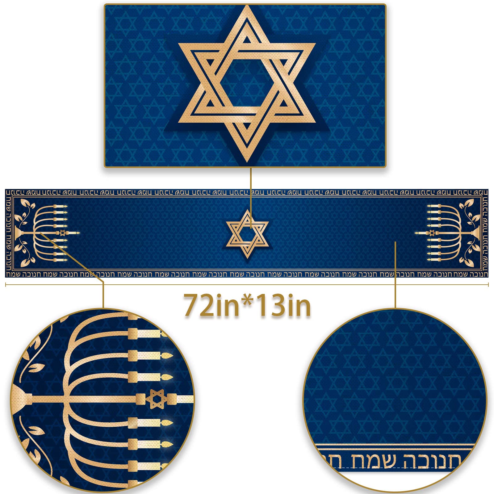 Hanukkah Table Runner Chanukah Menorah Star Of David Jewish Festival Holiday Party Kitchen Dining Home Decoration (13'' X 72'')