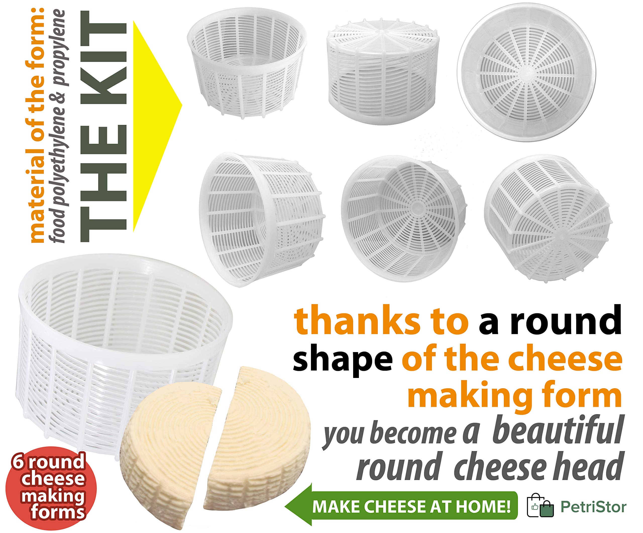 6 Pcs Soft Cheese Mold For Cheese Making 1.25Qt - Small Cheese Mold - Homemade Cheese Making Supplies - Cream Cheese Form Mold -