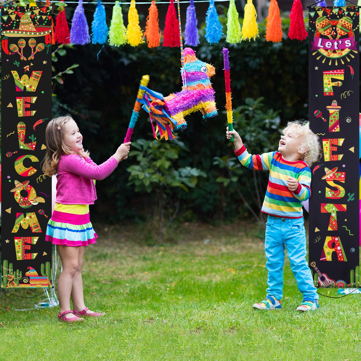 Mexican Fiesta Party Decoration Set Porch Sign Welcome Fiesta Banner Hanging Decoration For Indoor/Outdoor Carnival Fiesta Wall