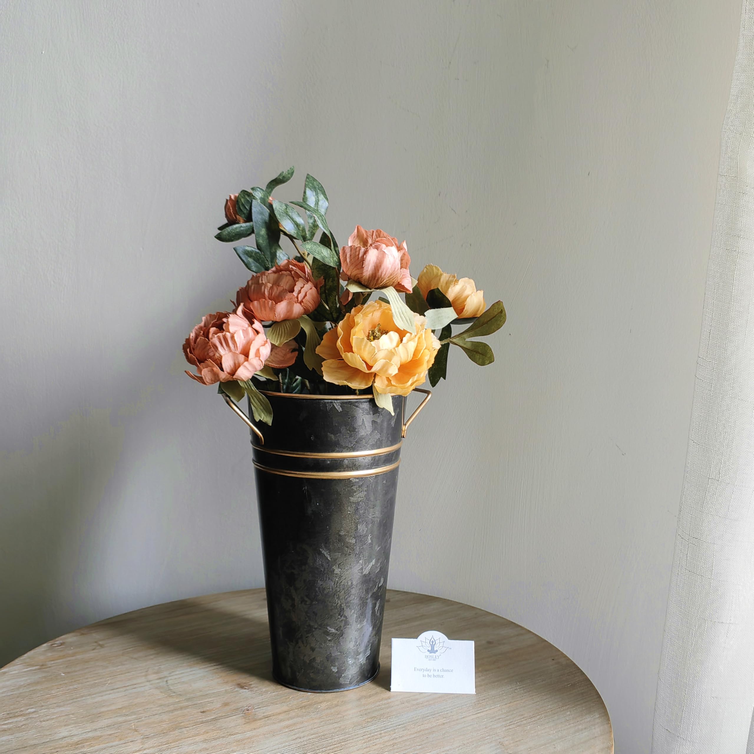 Hosley Set of 4 Metal Vases with Zinc Finish 9 Inch High Ideal Gift for Wedding Special Occasion Home Office Dried Floral Arrang