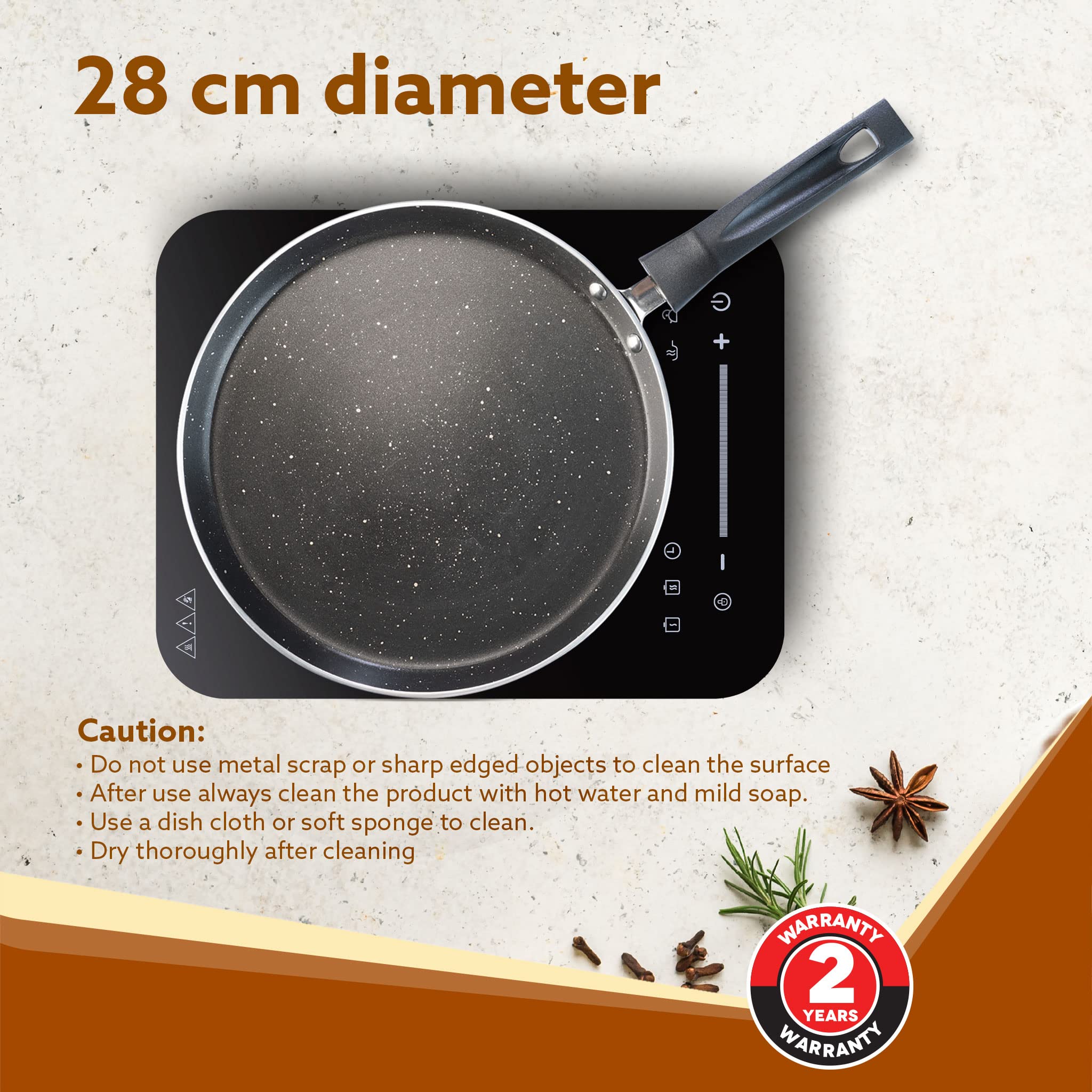 AGARO Elegant Non Stick Tawa, 28 cm Diameter, Induction and Gas Oven Friendly, Riveted Cool Touch Handle, Granite Finish, PFOA F