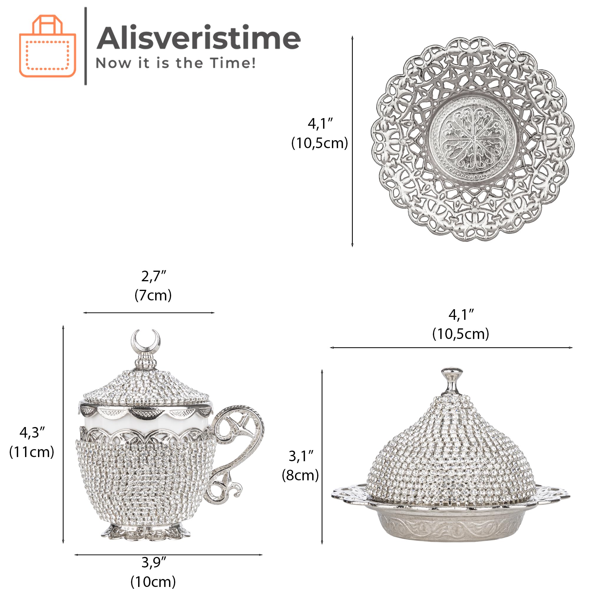 Alisveristime 27 Pc Ottoman Turkish Greek Arabic Coffee Espresso Serving Cup Saucer Crystal Set (Gelincik) - Handcrafted Traditi