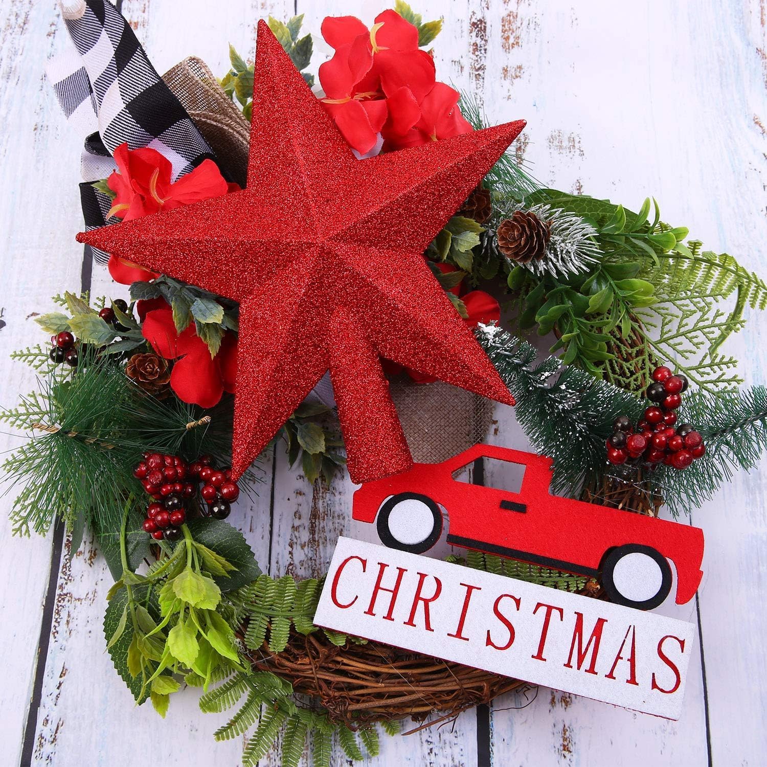 Aneco Red Glitter Mini Christmas Tree Topper Shatter-Proof 6 Inch Christmas Tree Decoration Treetop for Holiday Ornament or Home