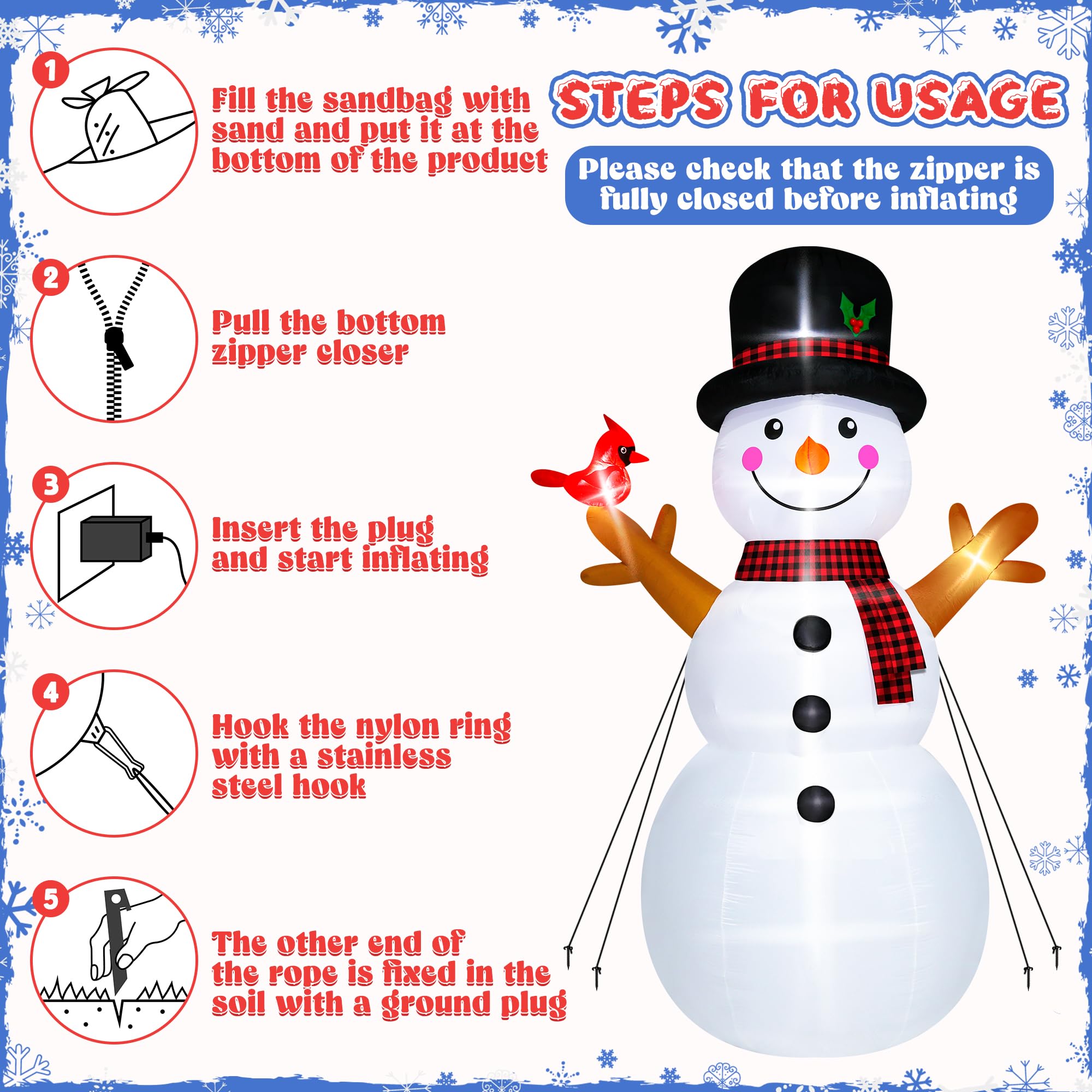 16FT Christmas Inflatable Snowman Outdoor Decorations, Giant Christmas Snowman, Holiday Blow Up Yard Decor with LED Lights, Wate