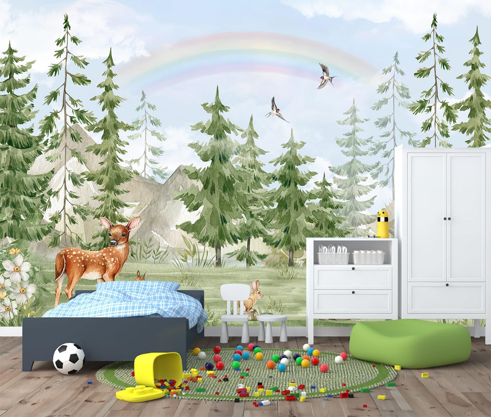TUNDJ - Forest Animals Kids Wallpaper Peel and Stick Nursery Pine Tree Self Adhesive Wall Mural for Childrens Room Bedroom 82x5