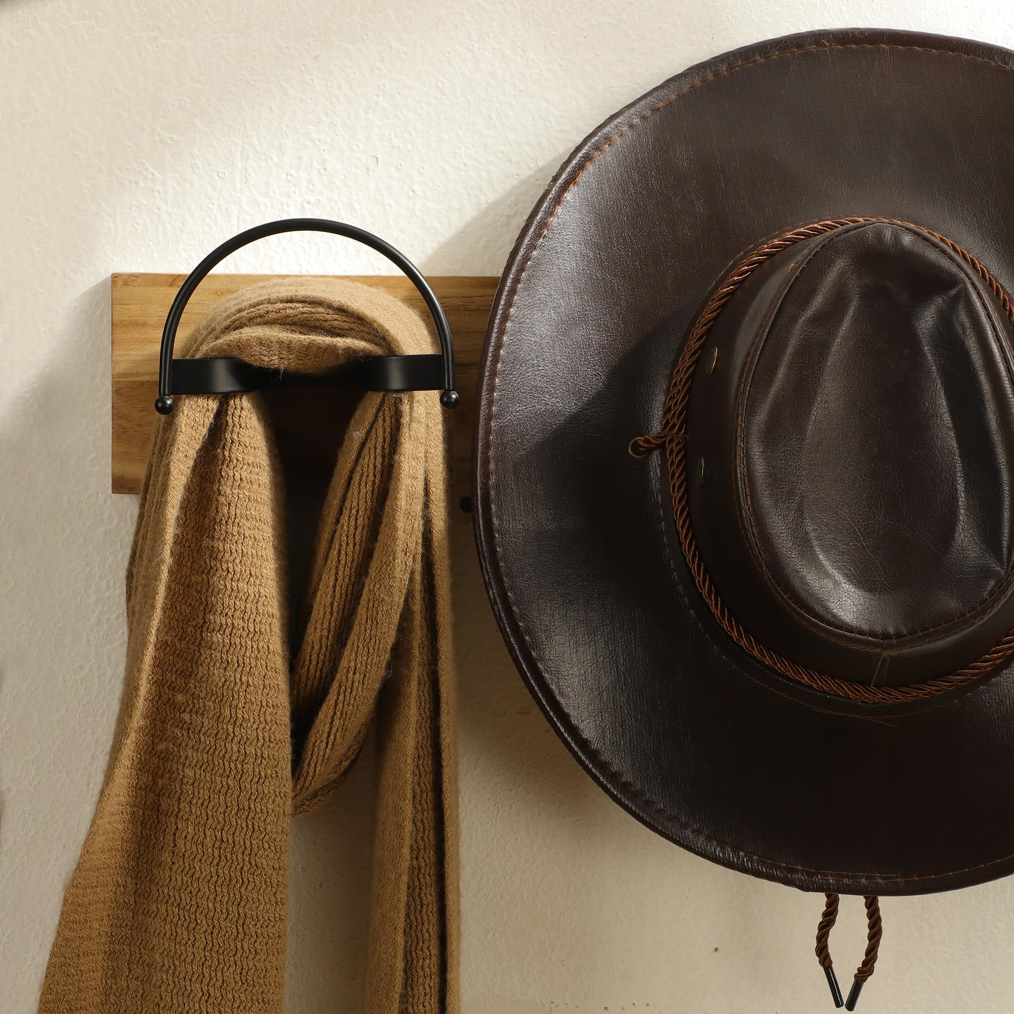 Taozun Cowboy Hat Rack - 4 Pack Wall Mount Black Hat Hooks for Display, Model TH012