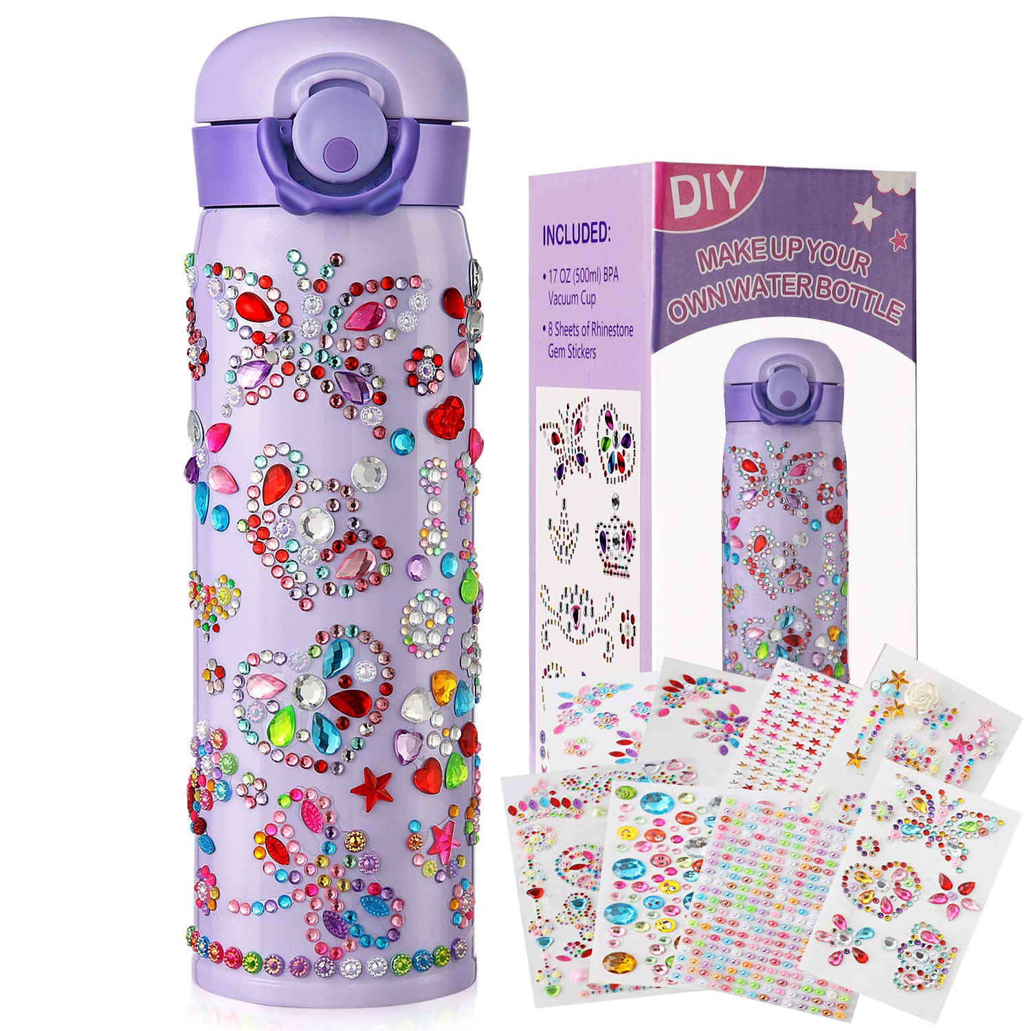 Hulaso Gifts For Girls Decorate Your Own Water Bottles With Rhinestone Glitter Gem Stickers - Valentine'S Day Gift Girls Diy Art