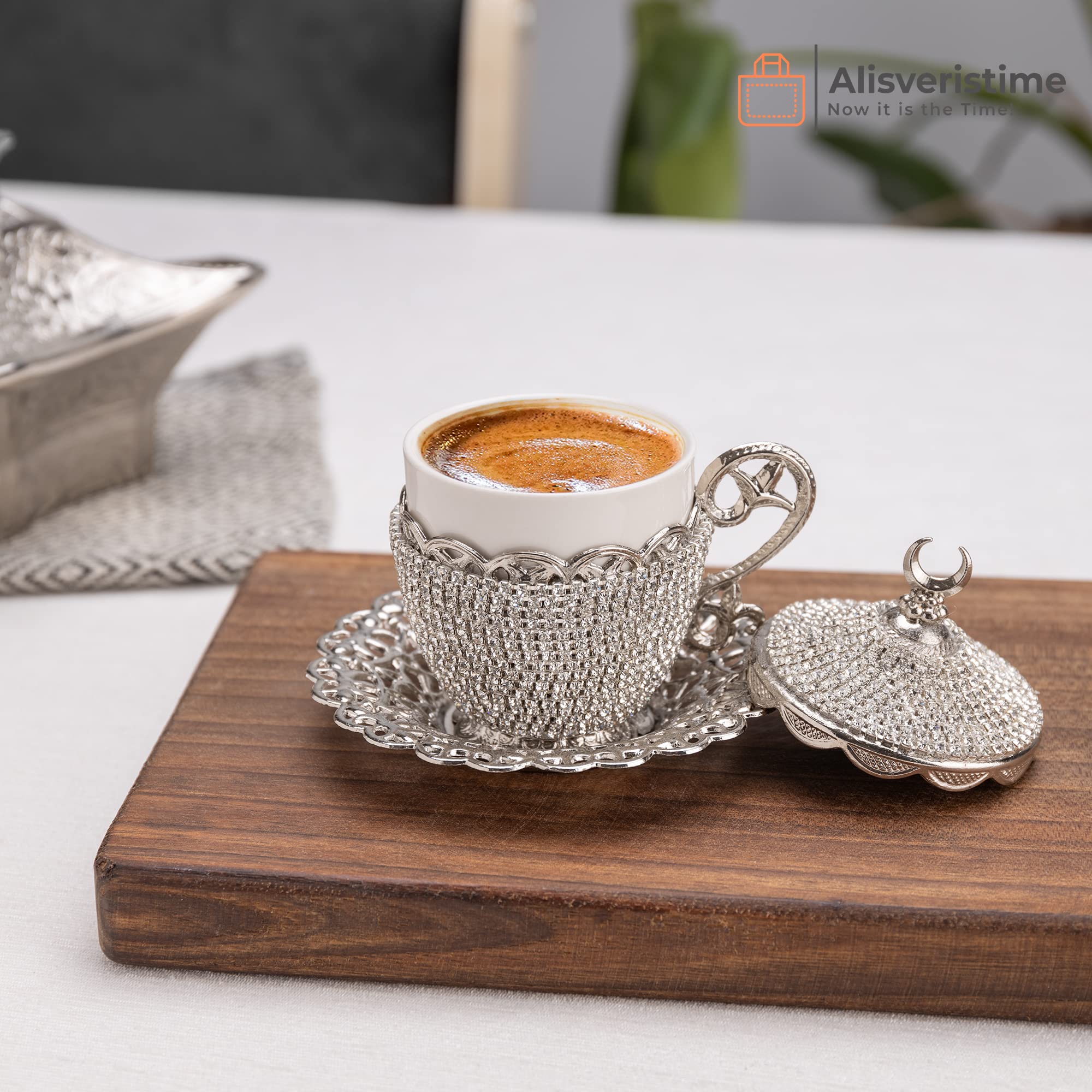 Alisveristime 27 Pc Ottoman Turkish Greek Arabic Coffee Espresso Serving Cup Saucer Crystal Set (Gelincik) - Handcrafted Traditi