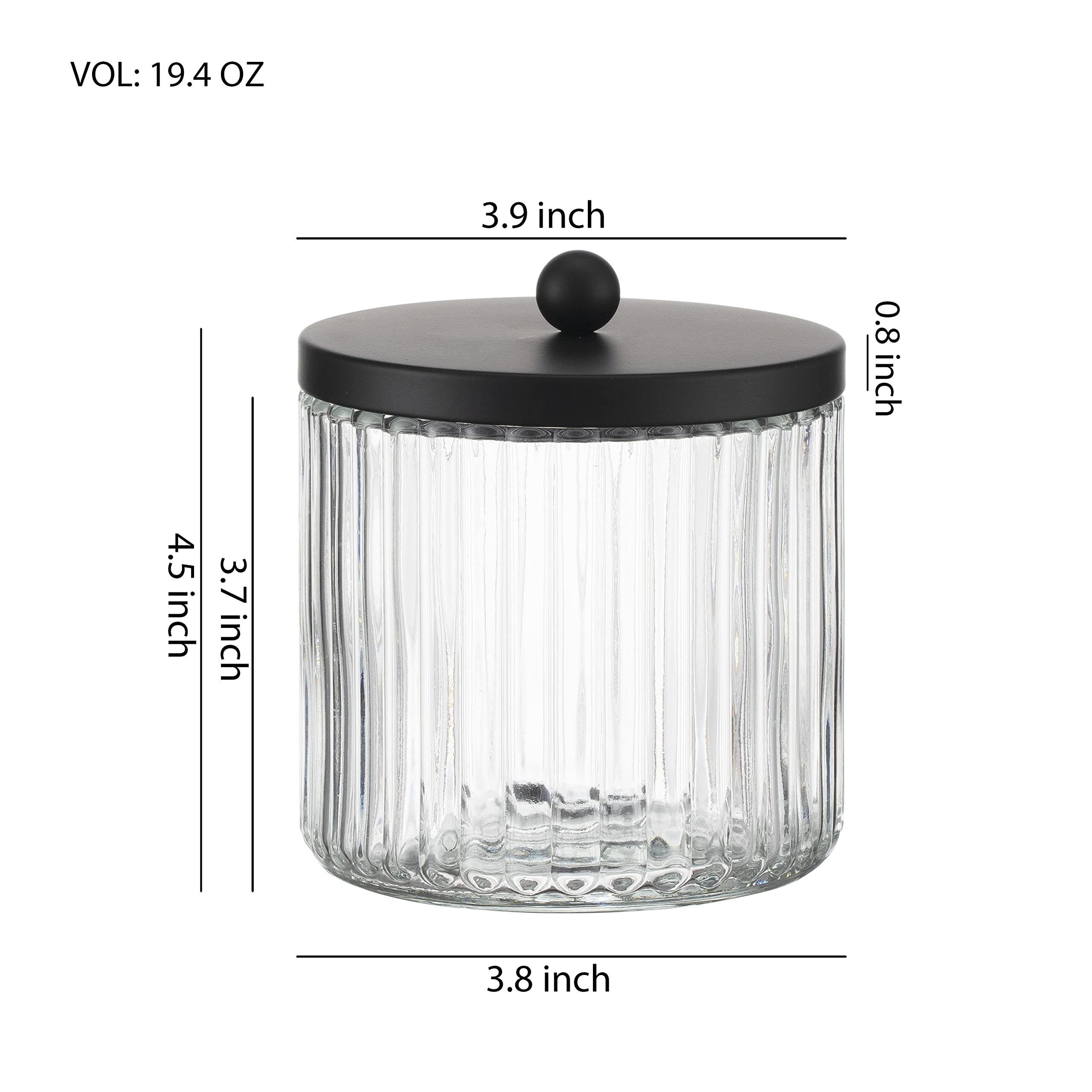 Kmwares 4-Pack Glass Qtip Holder Dispenser Set For Cotton Ball, Swab, Round Pads, Floss Picks - Bathroom Canister Storage Organi