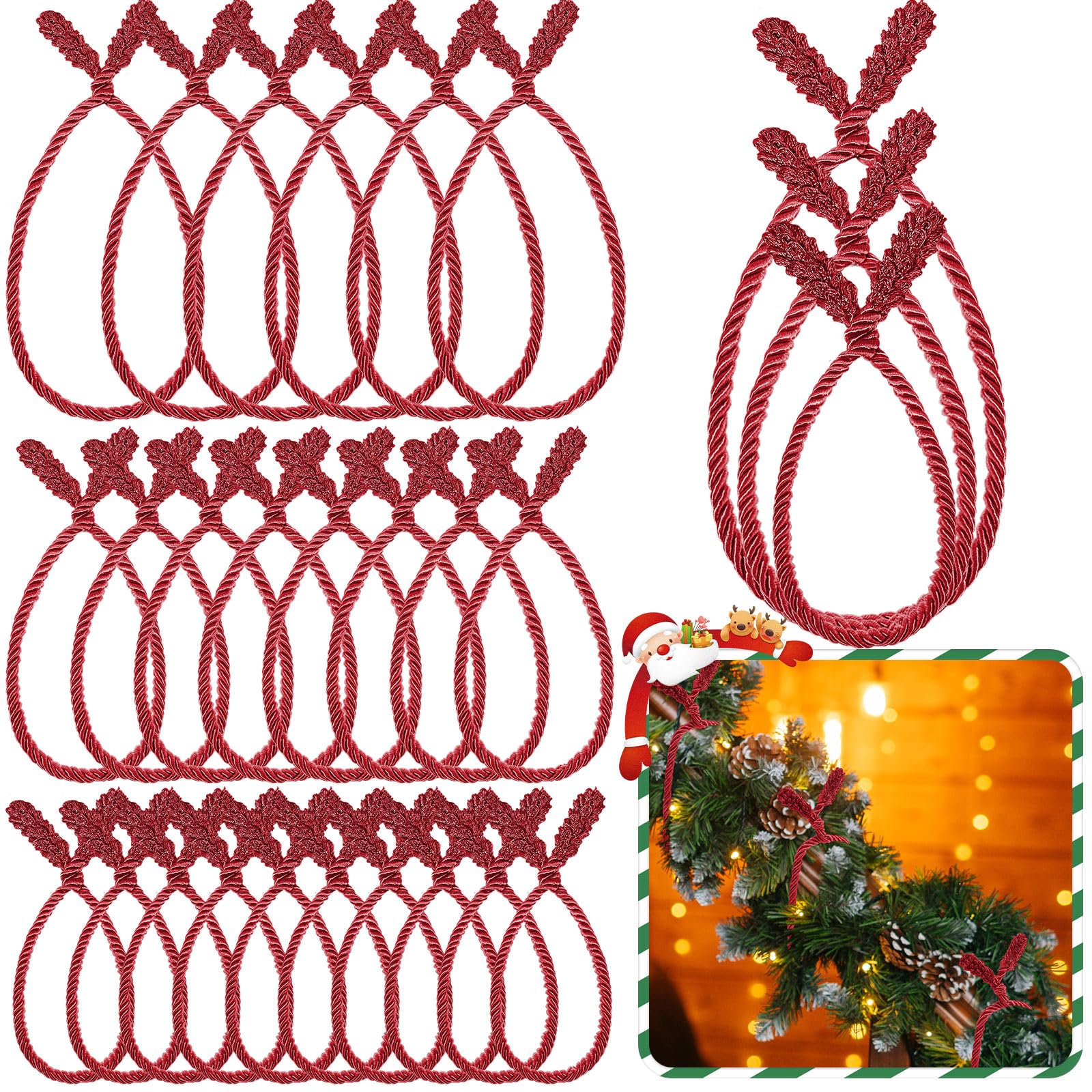 Zhengmy 24 Pcs Christmas Garland Ties Extra Long 30'' 25'' 20'' Red Decorative Twist Tie for Banister Reusable Flexible Twist Ti