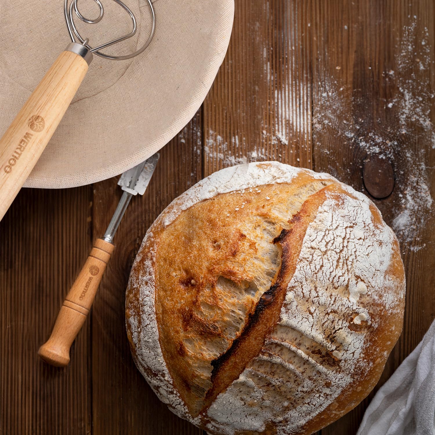 9 Inch Banneton Bread Proofing Basket, Wertioo Banneton Sourdough Proofing Basket Set Of 2+ Bread Making + Bread Lame+ Danish Wh