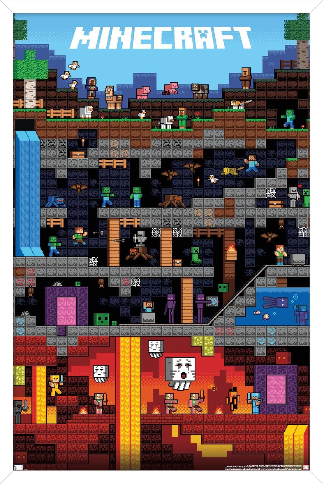Trends International Minecraft - Worldly Wall Poster, 14.725'' X 22.375'', White Framed Version