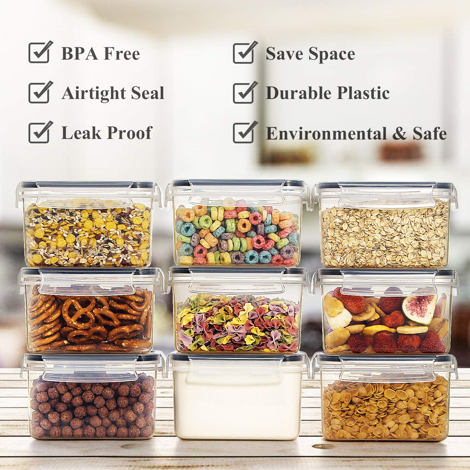 Wildone Cereal & Dry Food Storage Container Set Of 16 [0.8L /3.38 Cups] For Sugar, Flour And Baking Supplies, Airtight Leak-Proo