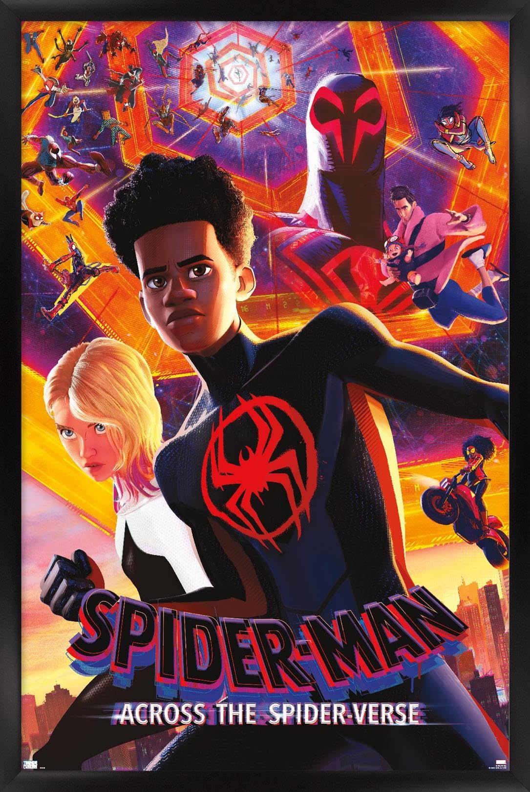 Trends International Marvel Spider-Man: Across The Spider-Verse - Group One Sheet Wall Poster, 22.37'' X 34.00'', Black Framed V