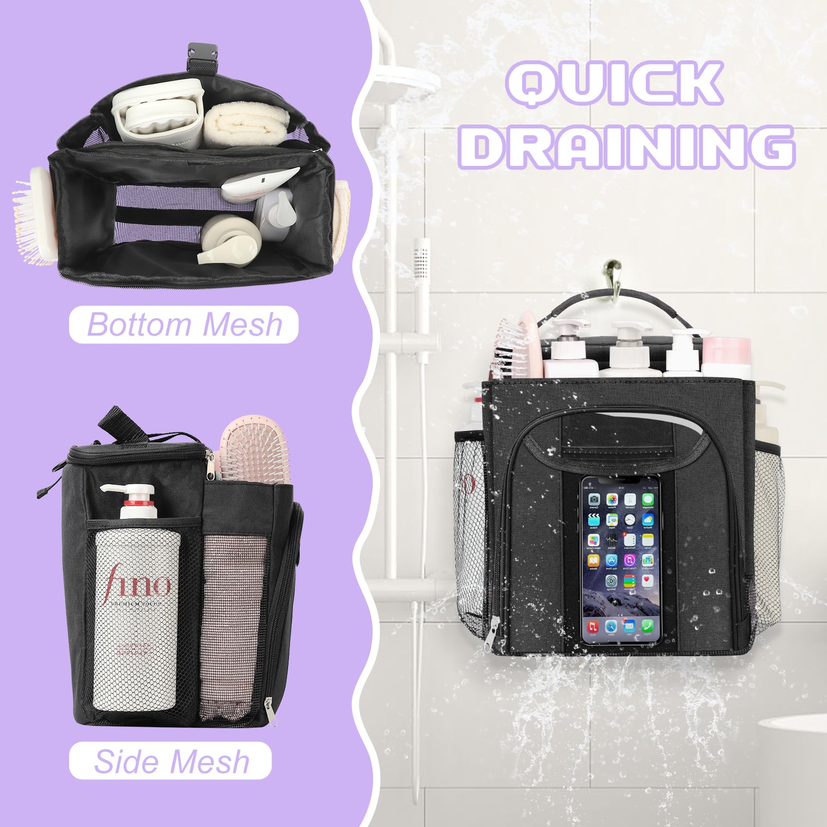 Attmu Large Capacity Portable Shower Caddy Dorm For College Essentials, Separate Compartment Hanging Toiletry Bag For College St