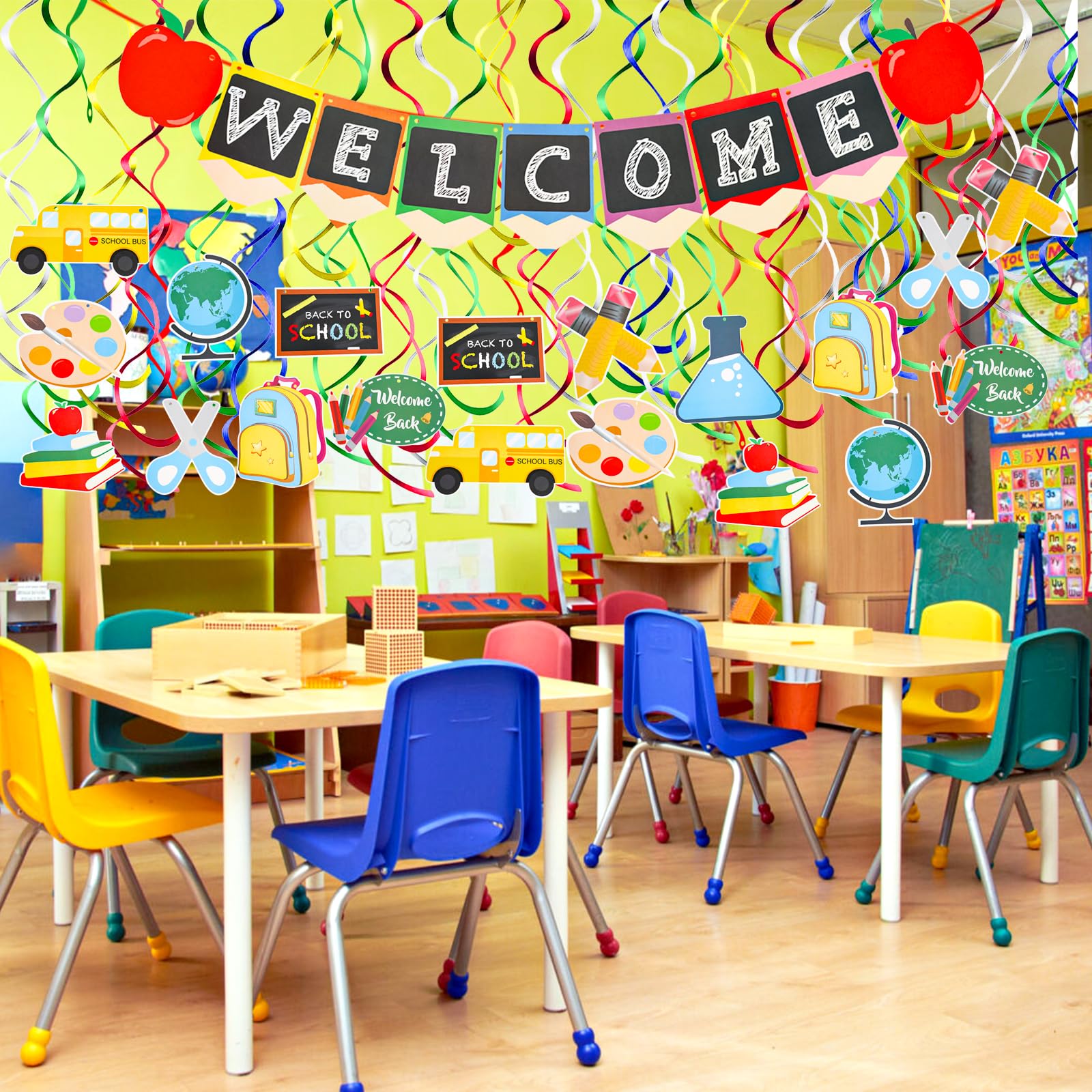 Foimas Back To School Hanging Decoration Banner And Swirl Welcome To School Bunting Banner Decor For Back To School Kindergarten